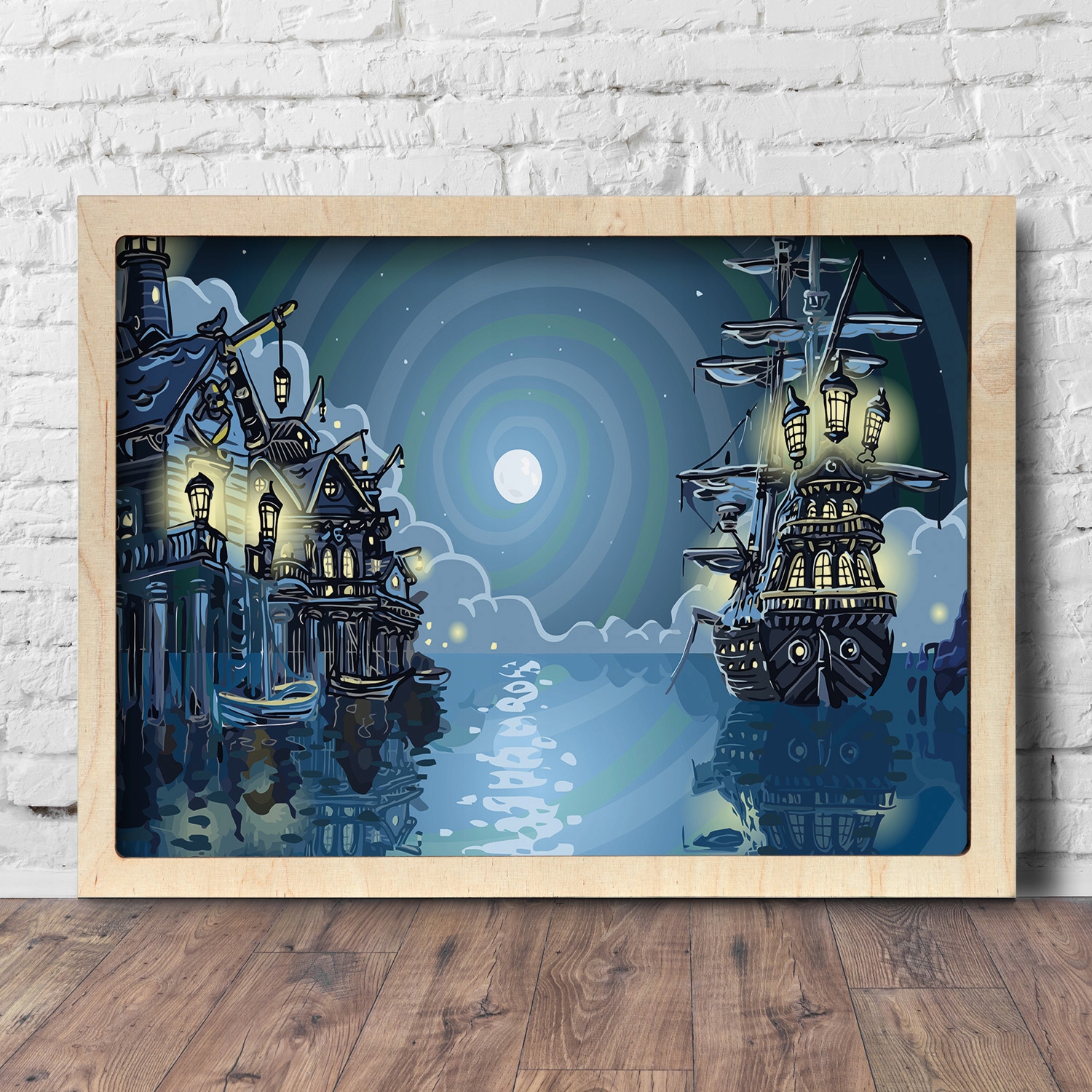 Nástěnný fotoobraz Loď domy voda noc 75x55 cm
