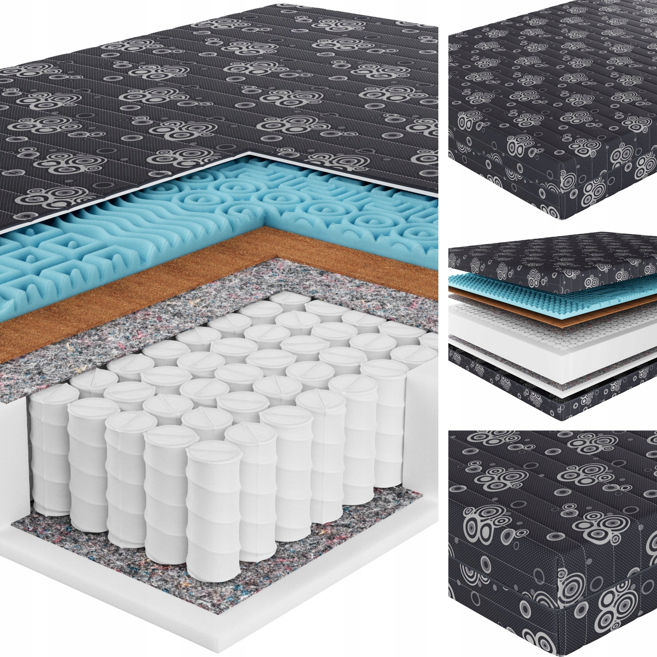 Materac 160x200 Sprężynowy Senpuro Black Strong Comfort Twardy H3