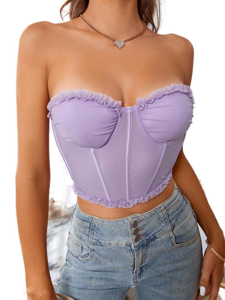 TOP GORSET SIATECZKOWY DOPASOWANY FALBANKI ZAMEK FIOLETOWY PARTHEA S Marka inna