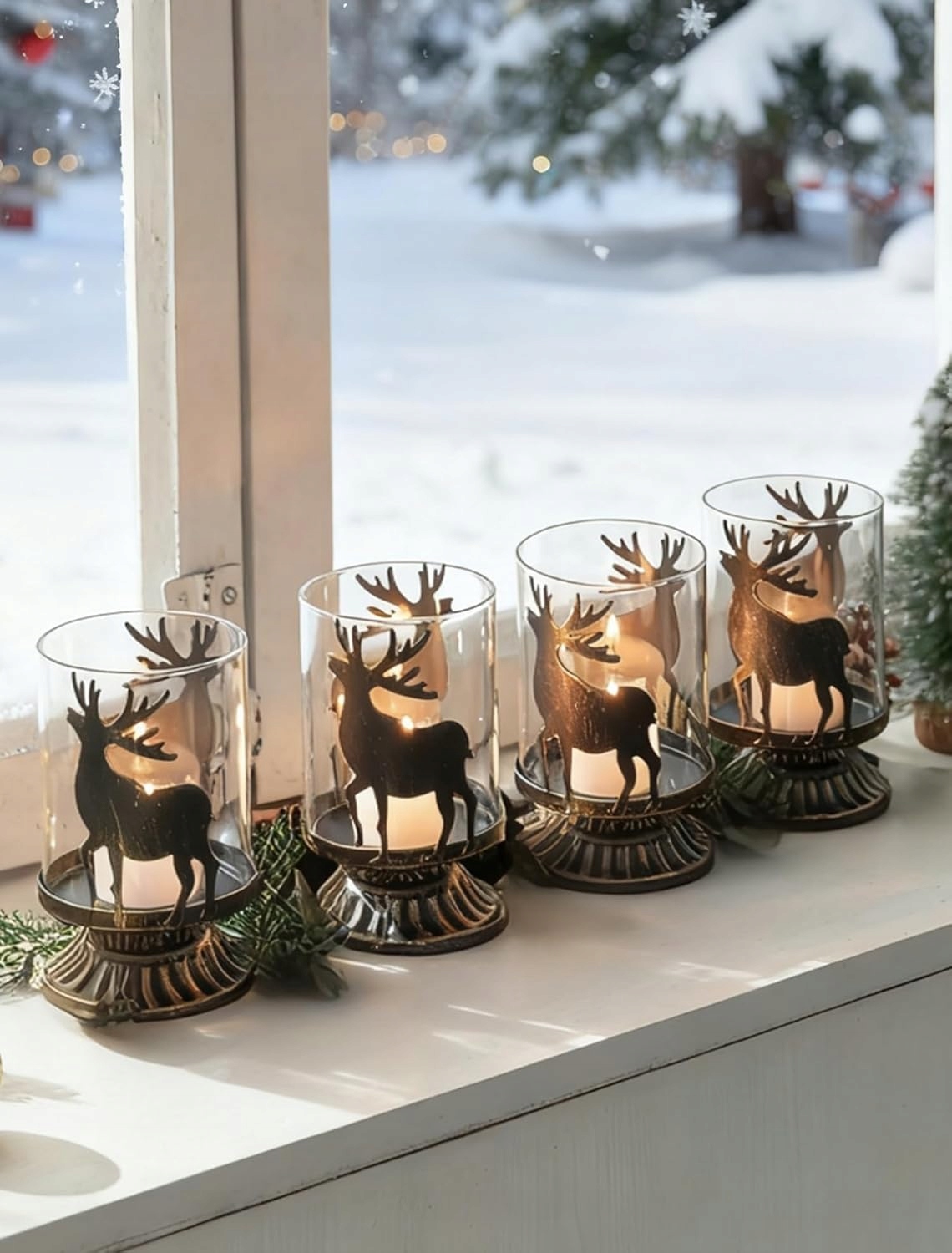 Svícen Sziqi Deer Candle Holder, sada 4 vánočních svícnů