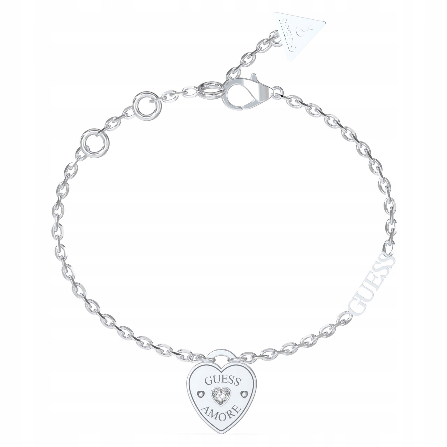 Dámský stříbrný náramek Guess zirkon srdce 18 cm