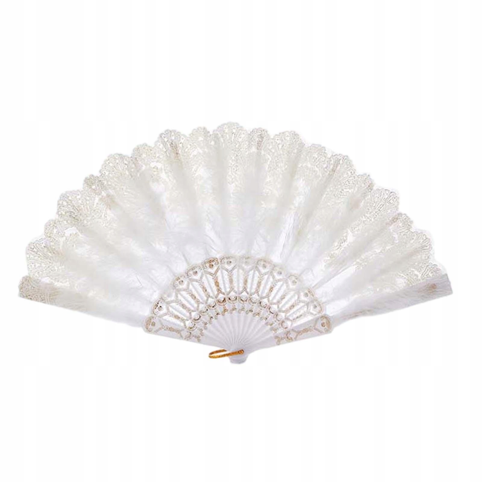 Feather Fan Embroidered Flower Foldable Fan Decorative Handheld Fan White Kolor dominujący biały