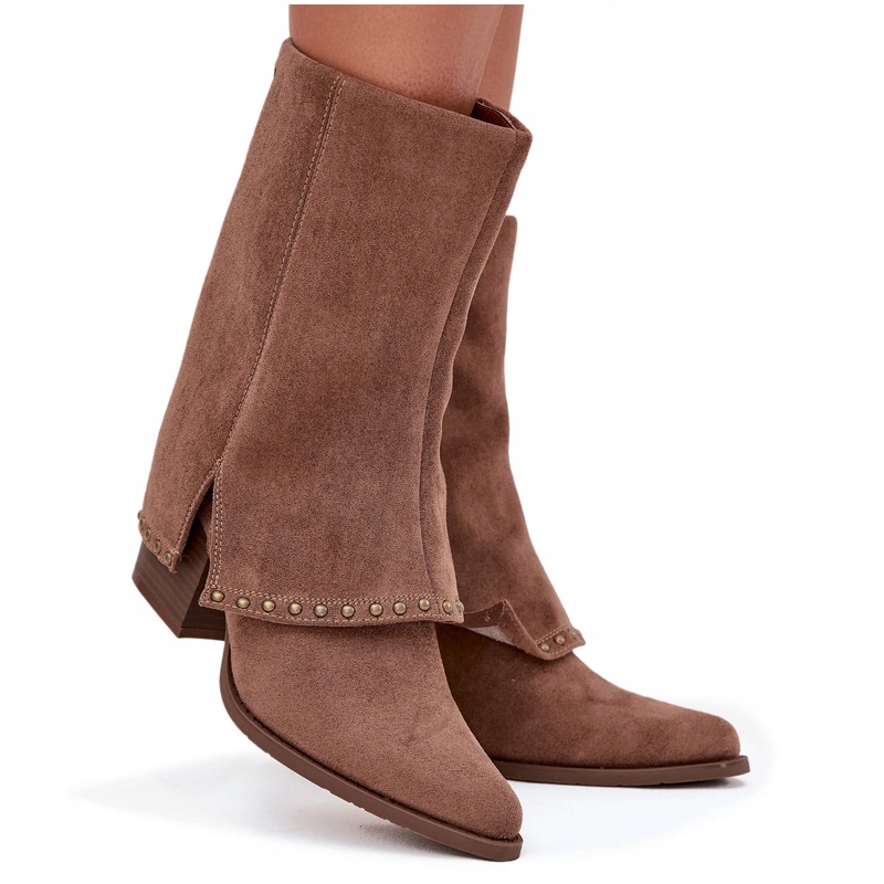 Dámské Zateplené Kozačky S Ohrnutým Svrškem Svršek 16516 Béžové 39