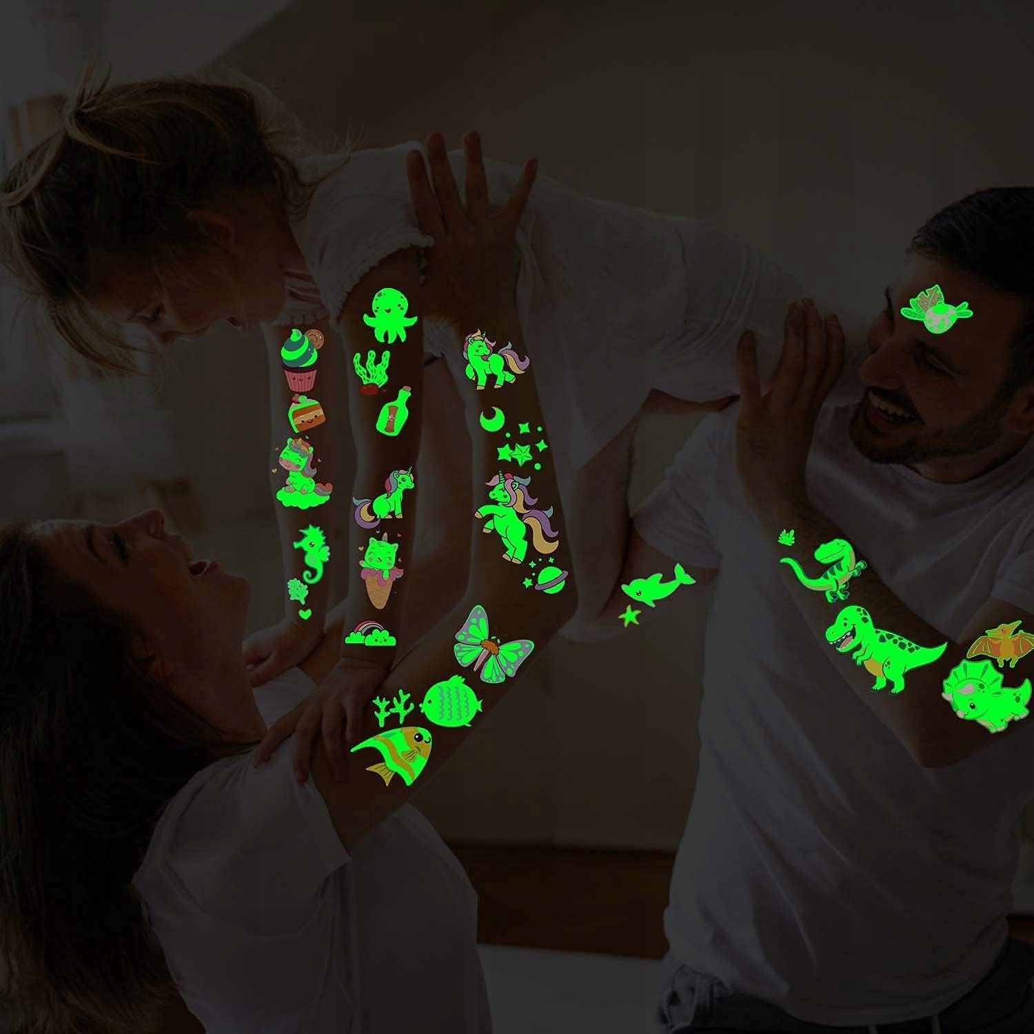TATUAŻE DLA DZIECI ŚWIECĄCE W CIEMNOŚCI 30 ARKUSZY DZIECIĘCE ~400SZT Płeć uniseks