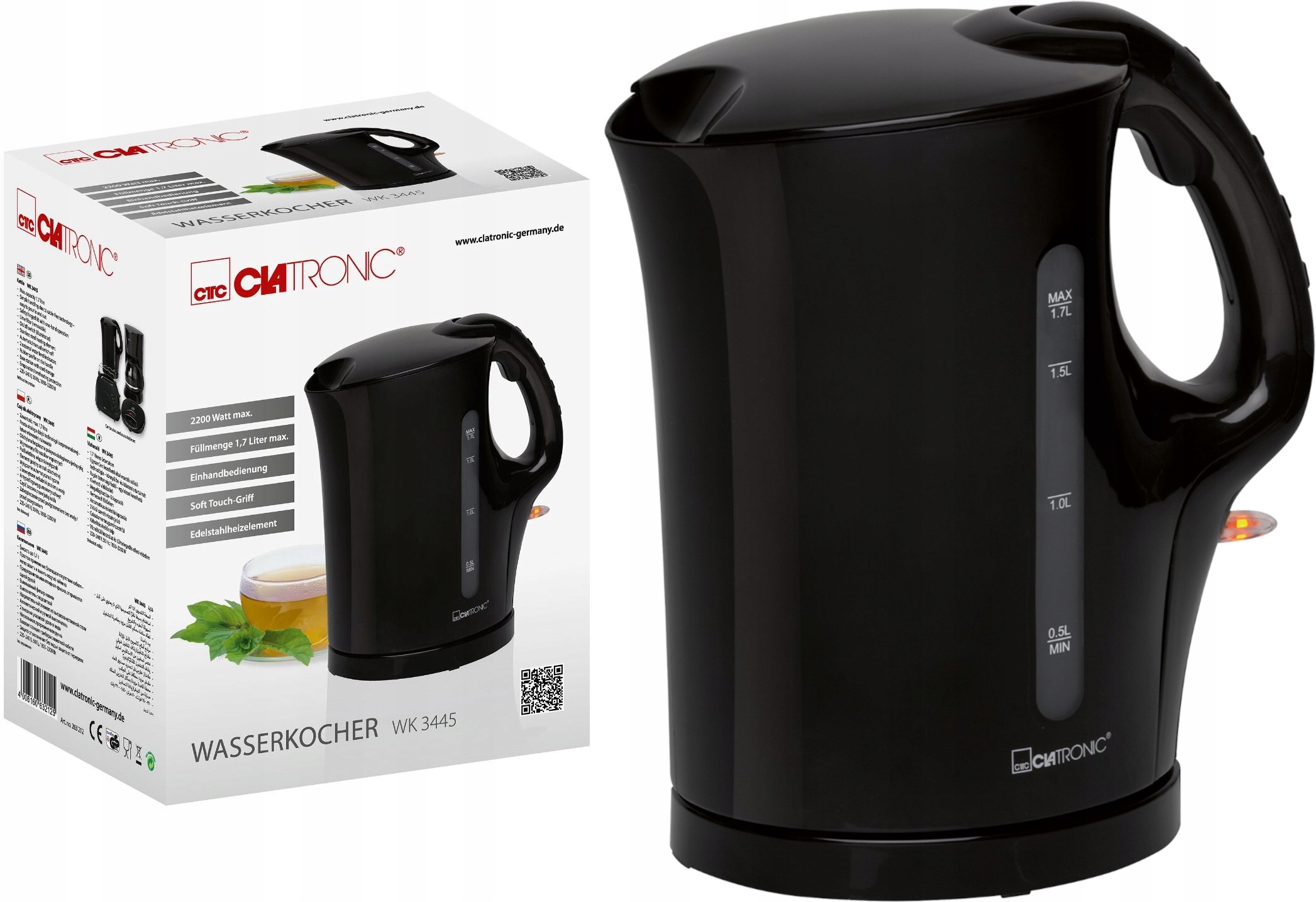 CZAJNIK ELEKTRYCZNY BEZPRZEWODOWY 1,7L CLATRONIC W