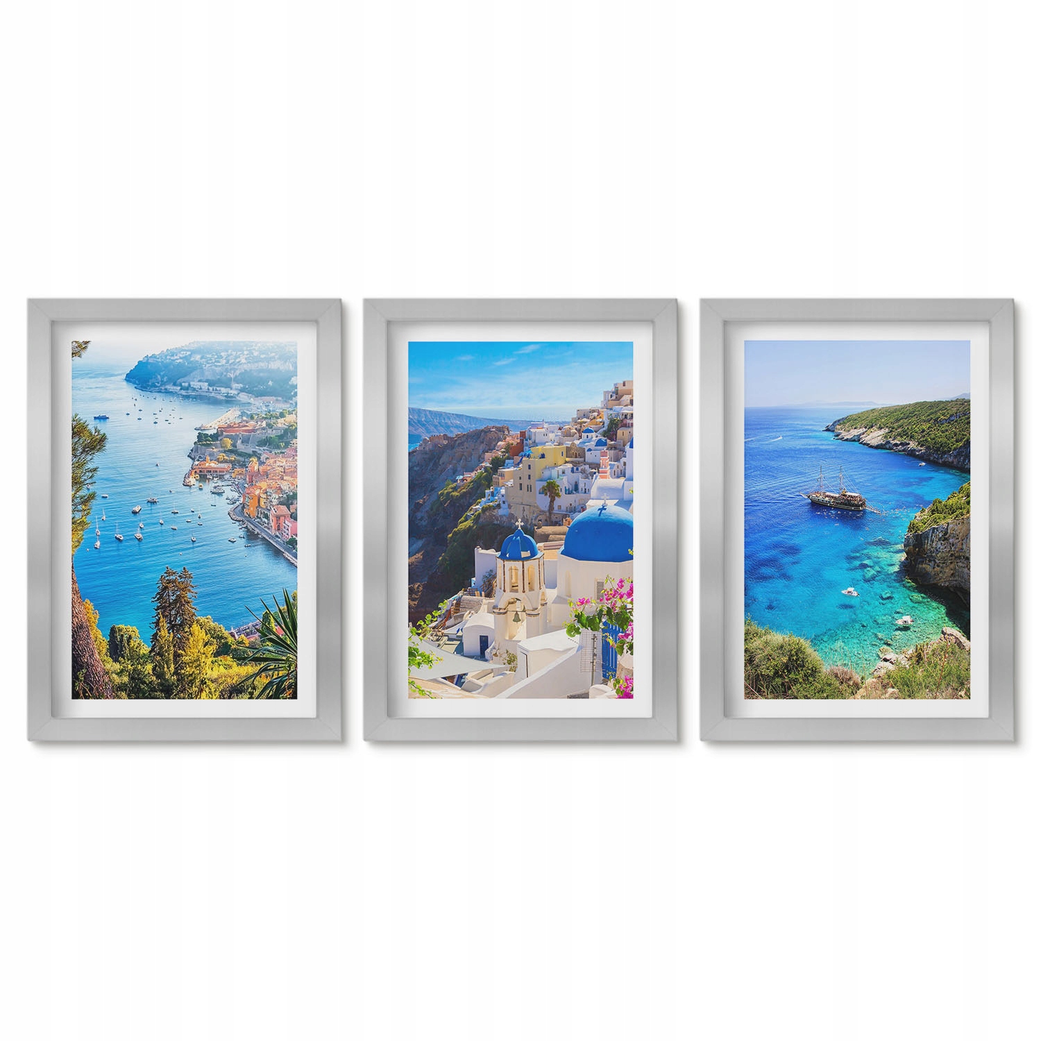 Sada obrazů ve stříbrném rámu Fotografie Řecké pohledy Santorini Oia