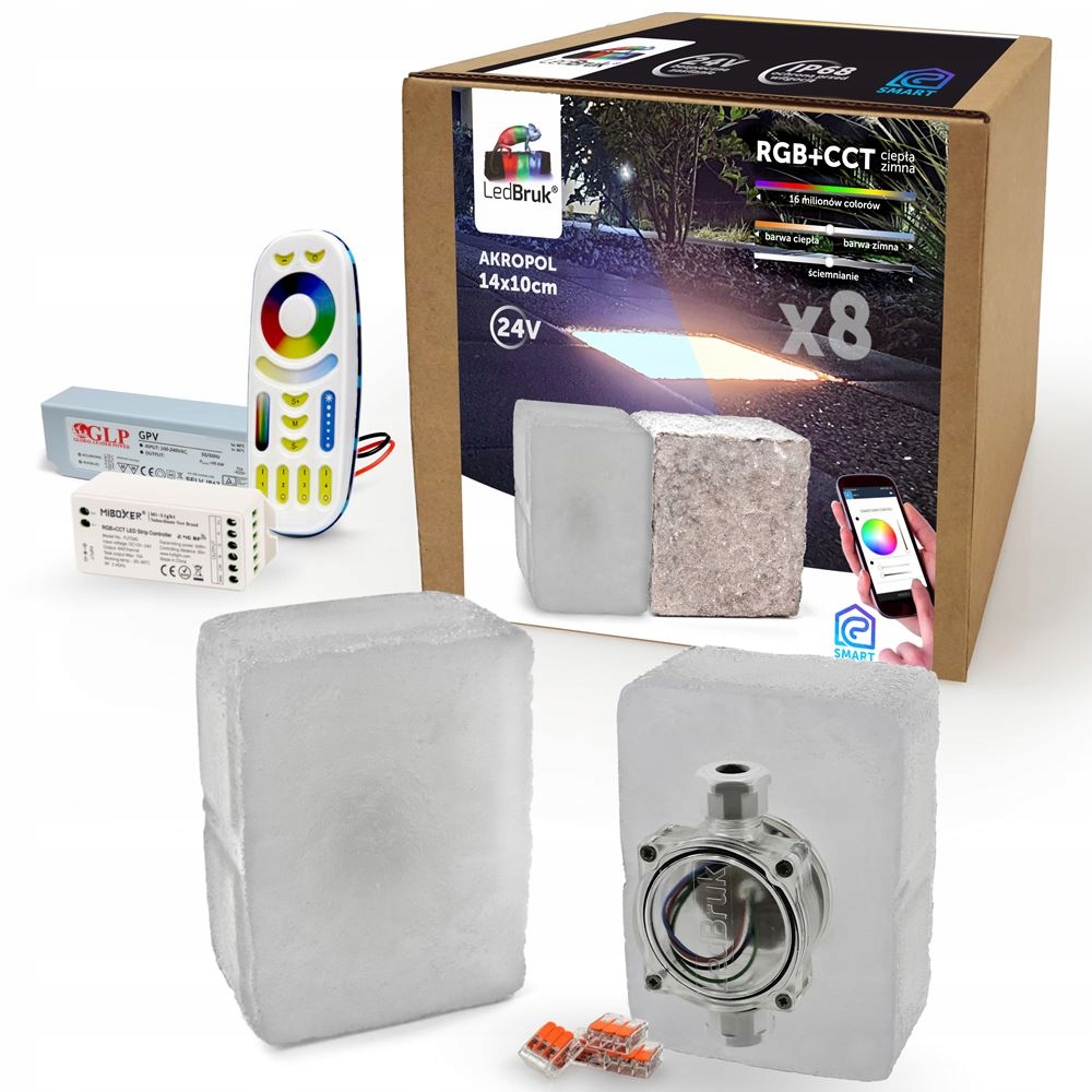 8x LedBruk Świecąca Kostka Brukowa 14x10 RGB+CCT