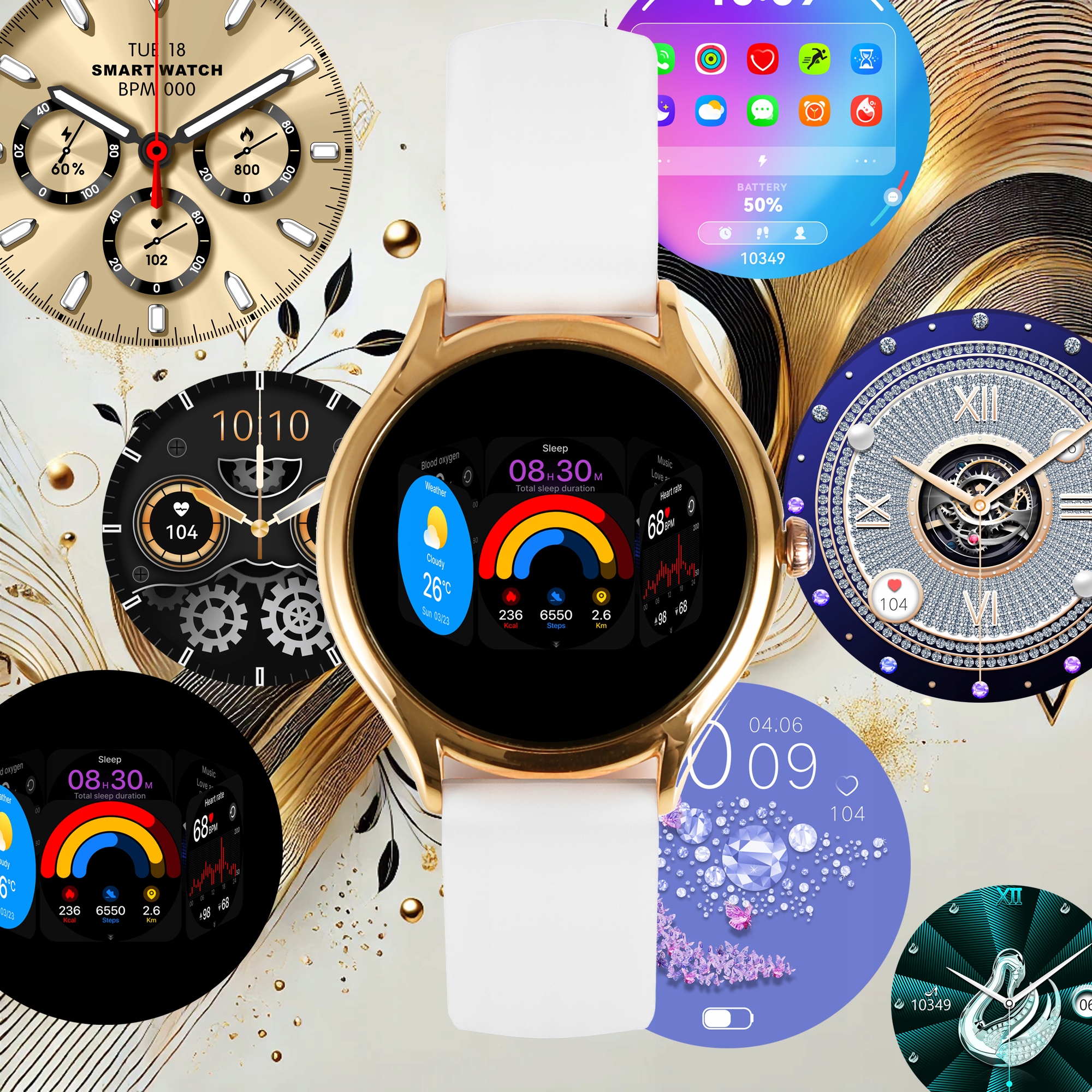 SMARTWATCH DAMSKI ZEGAREK PL MENU POWIADOMIENIA ROZMOWY SMART WATCH 3 PASKI Szerokość koperty 44.3 mm