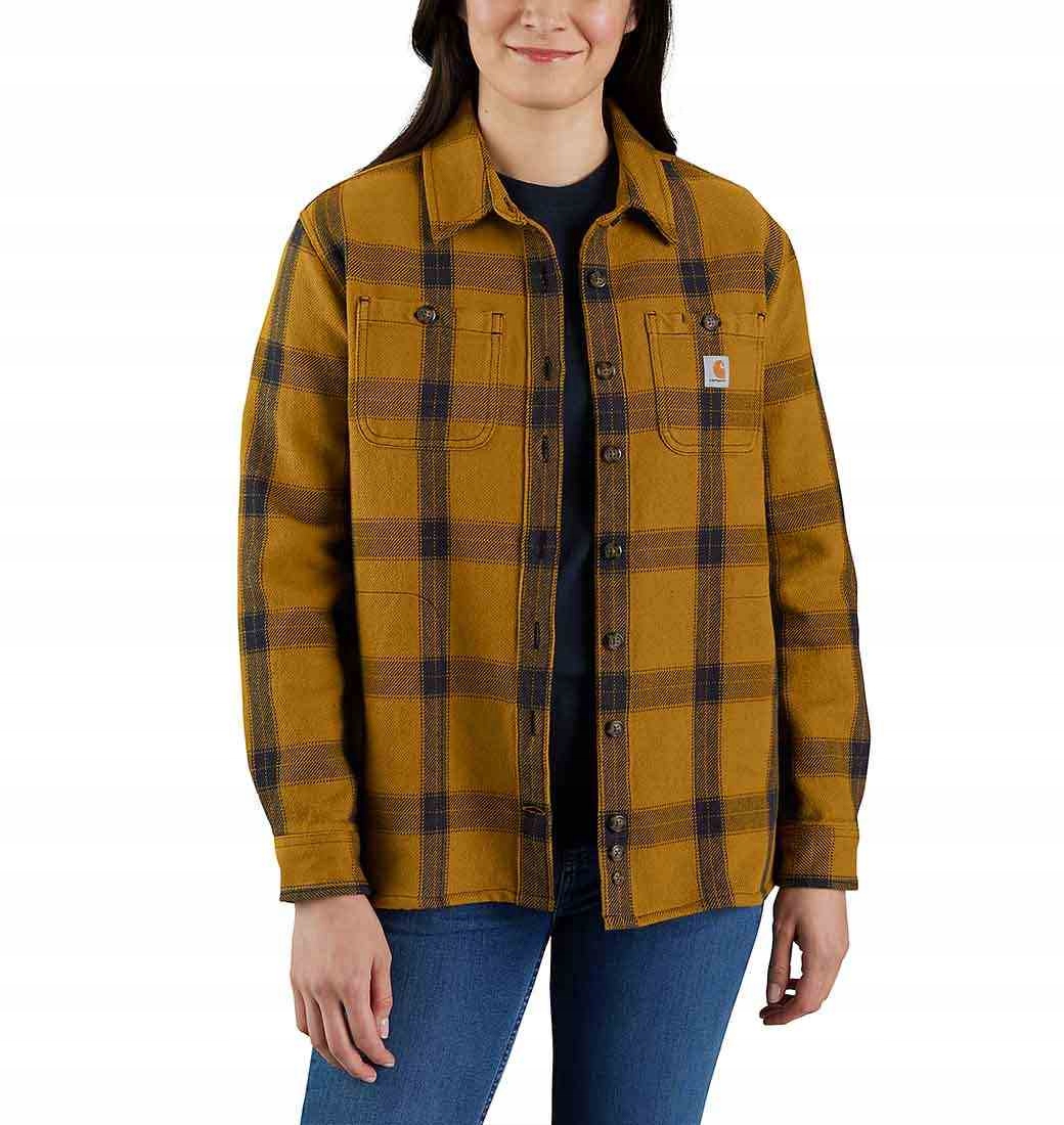 Dámská košile Carhartt Heavyweight Twill Loose Fit Plaid Shirt S hnědá