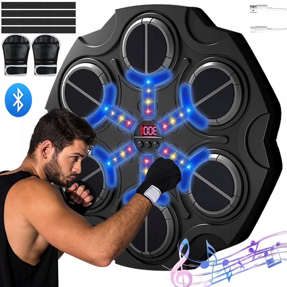 Boxerský Trenažér Pro Montáž Na Stěnu, Hudba, Led, Boxerské Rukavice, Černá Barva
