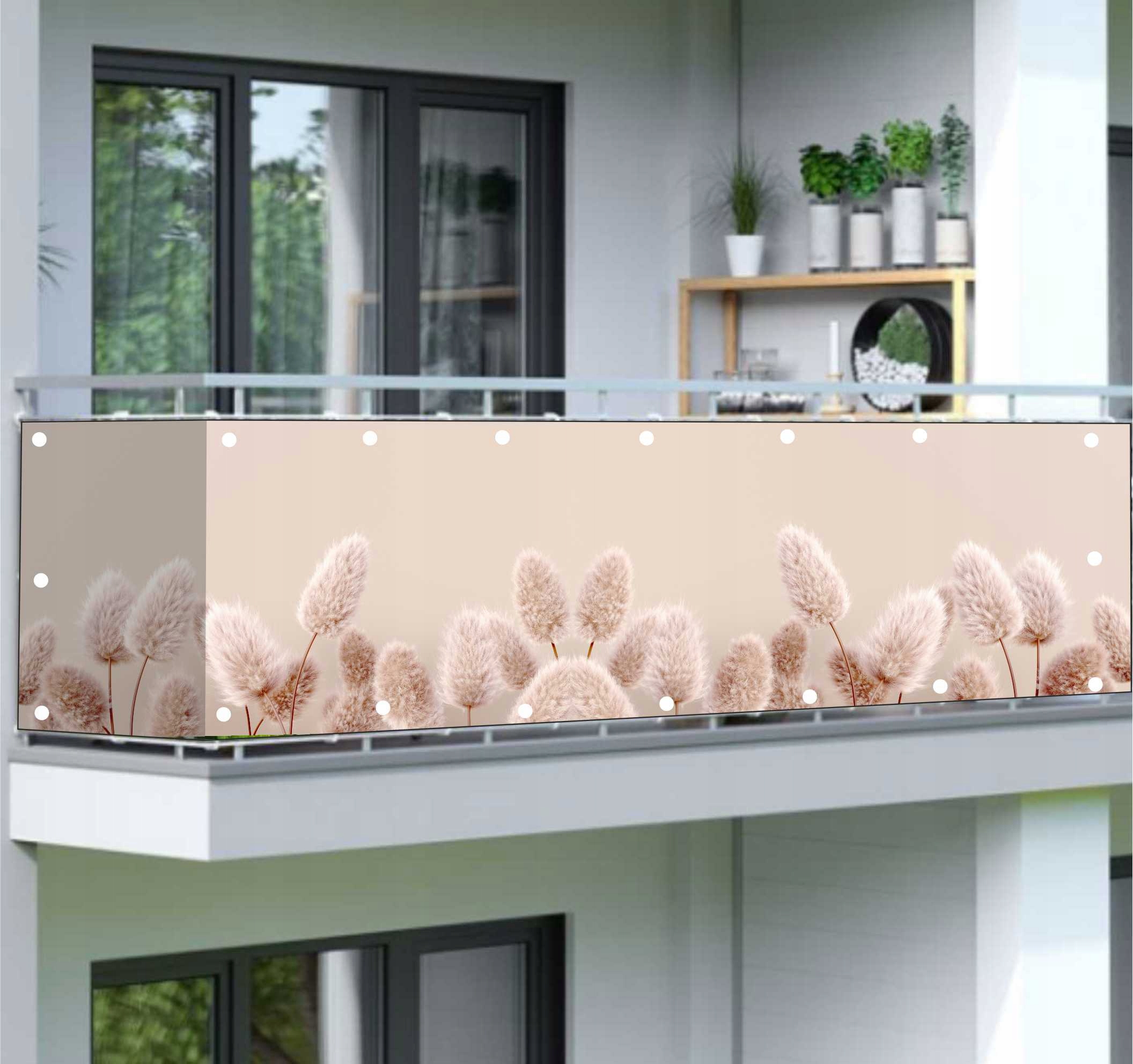 

Osłona balkonowa osłona na balkon boho beż kwiaty