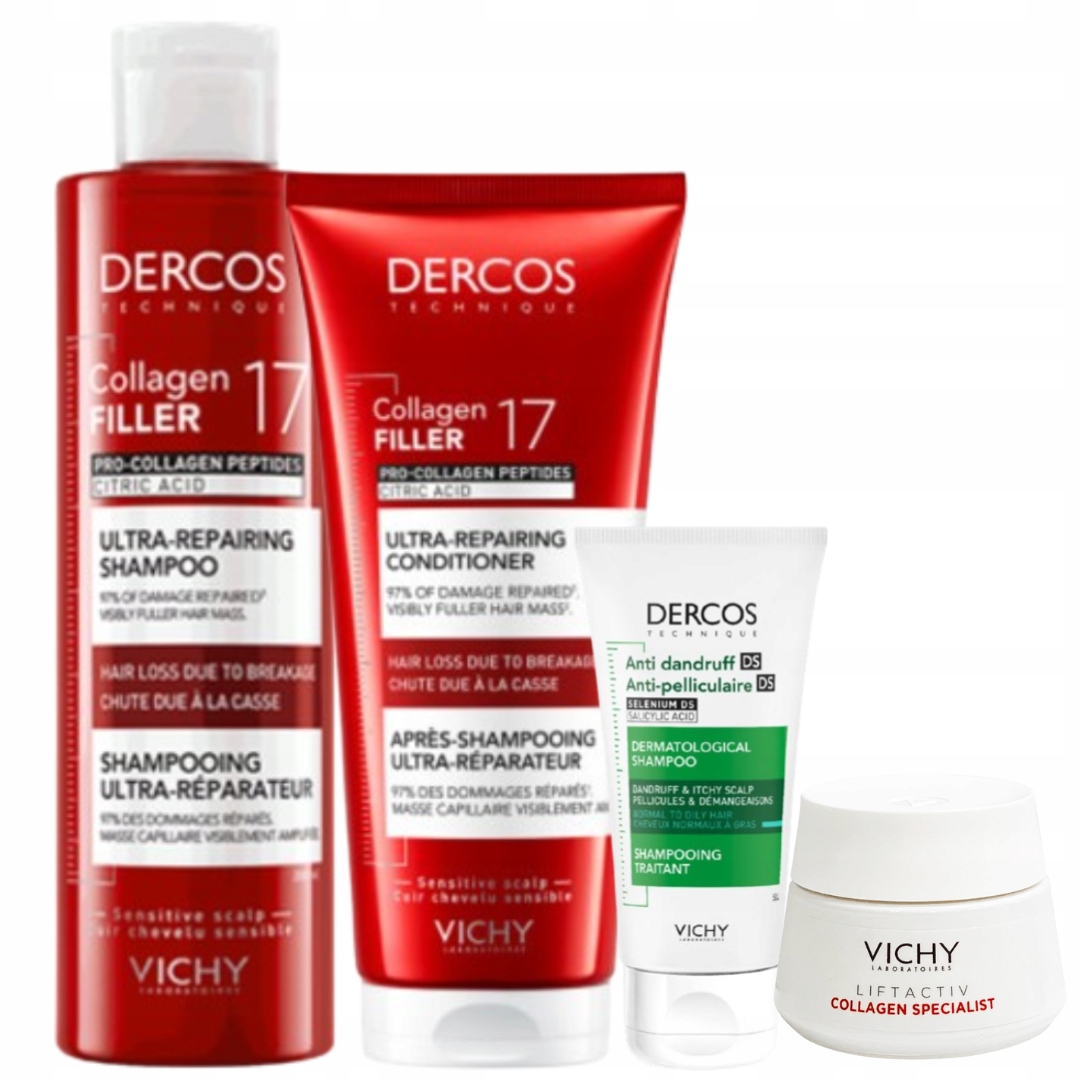Vichy Dercos Collagen Filler 17 Szampon+Odżywka Ultra-Regenerujące 2x200ml
