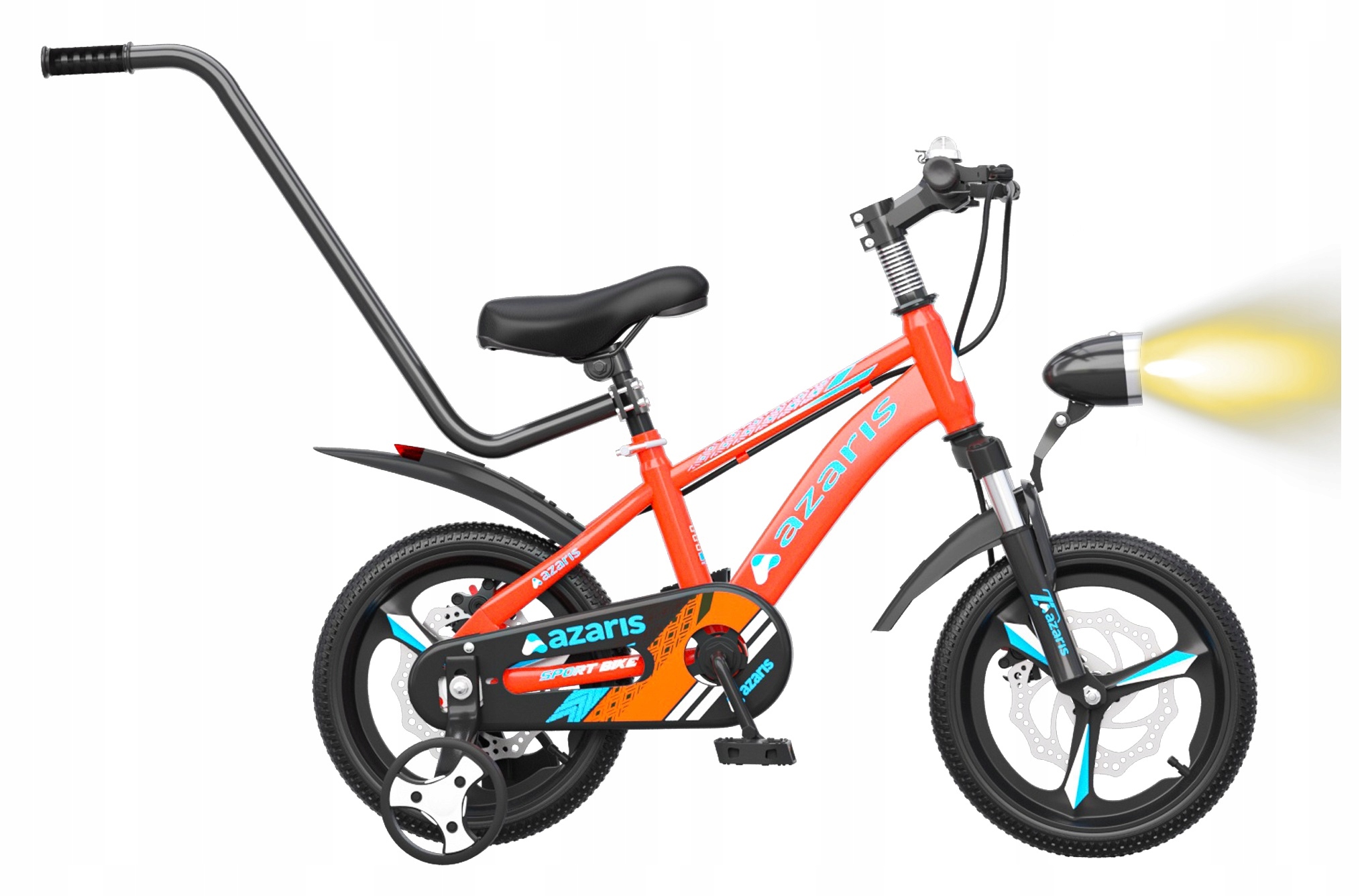 ROWER DZIECIĘCY ROWEREK 12 CALI LED HAMULCE TARCZOWE PROWADNIK AMORTYZATOR Korba jednorzędowa