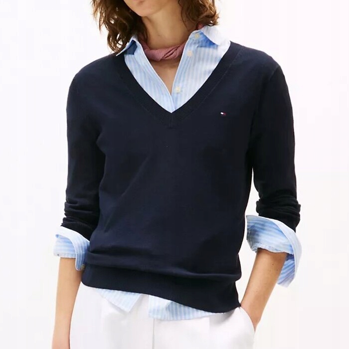 Dámský klasický svetr Tommy Hilfiger v modré barvě, velikost L (nový)