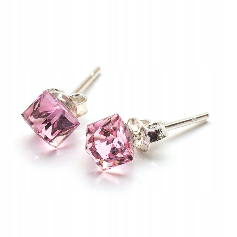 

Srebrne Kolczyki 925 Swarovski Cube 4mm Light Rose