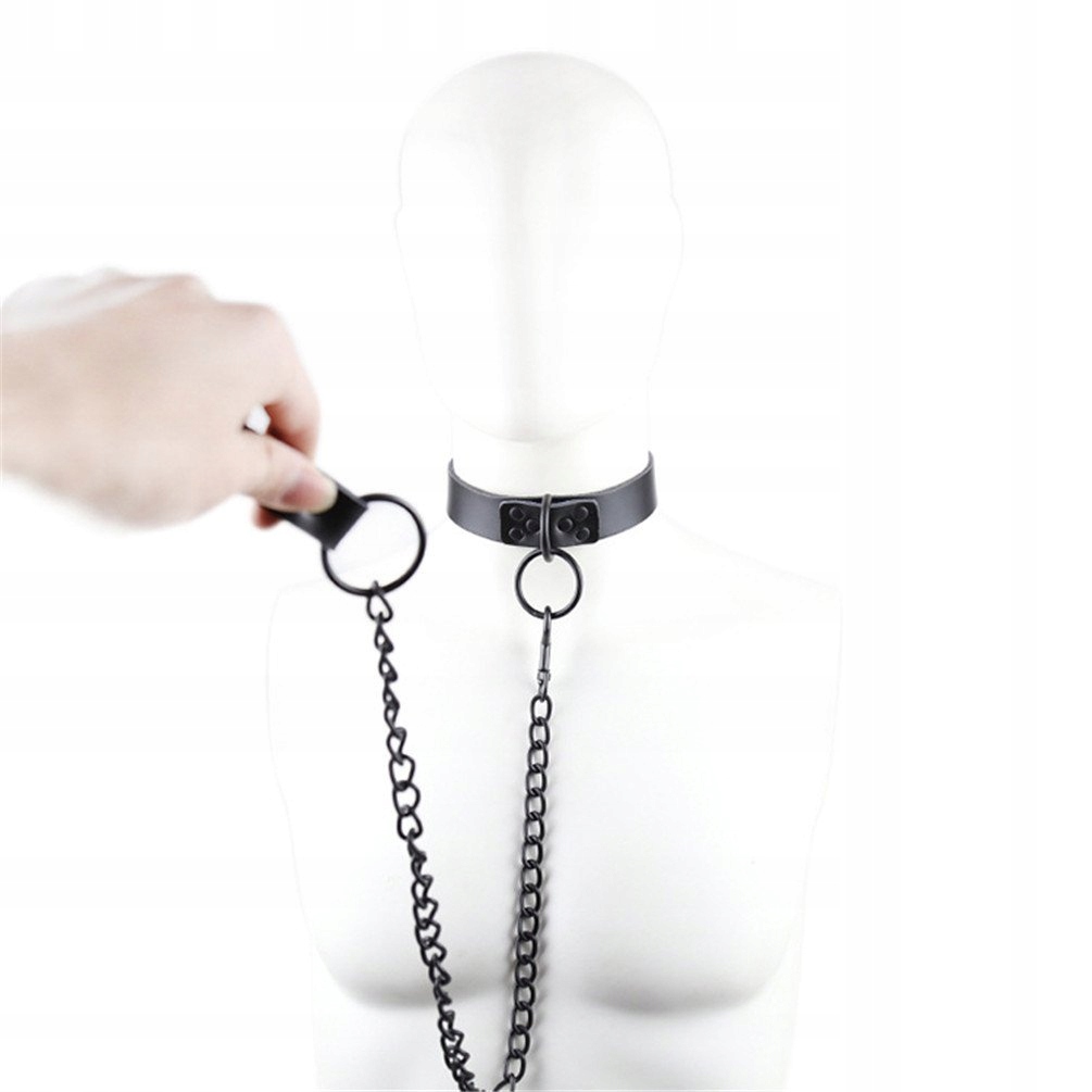 HANYI Skórzana Obroża z Smyczą O-Ring Regulowana BDSM Dla Kobiet i Mężczyzn — miniatura 2