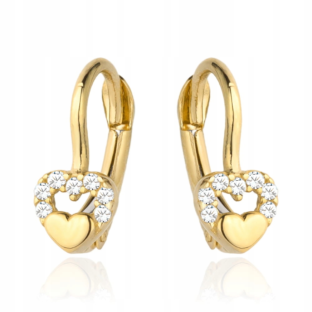 Zlaté Náušnice 585 s vypouklým srdcem v srdci s kubickou zirkonií jako dárek