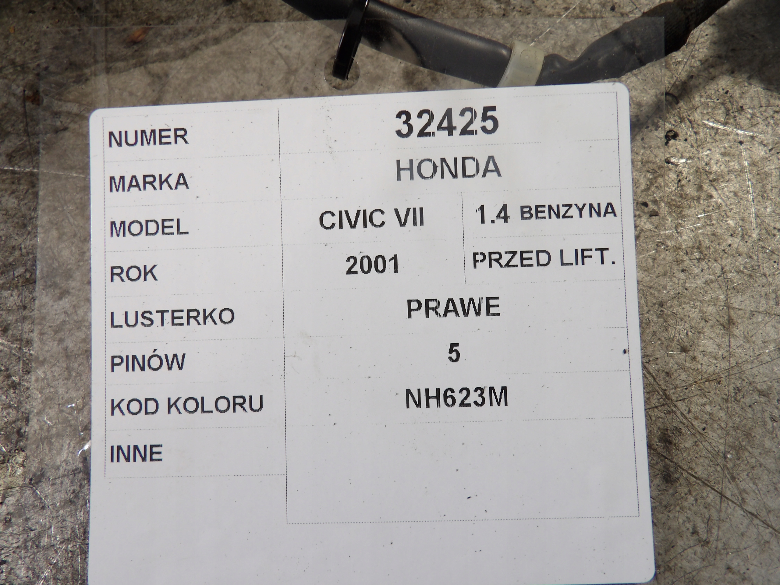 Honda Civic VII mirror right lak. NH623M