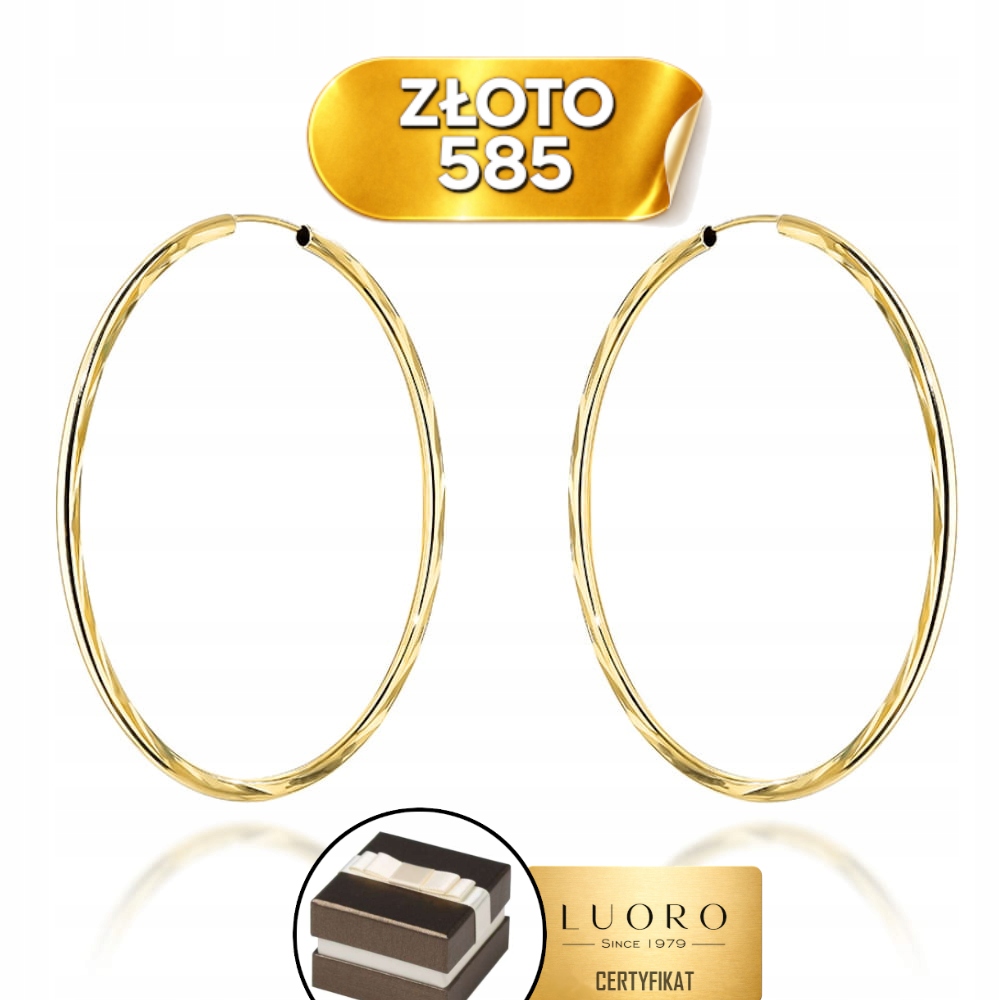 Náušnice Zlaté 585 14K Kolečka Diamantové 60 MM Lehké Elegantní