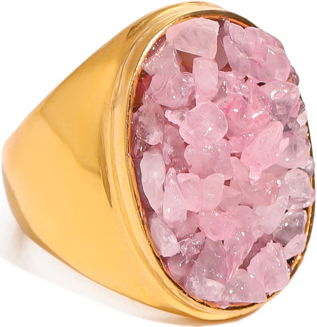 Zlatý signet s růžovými kameny Ocel Ušlechtilá Elegantní Moderní