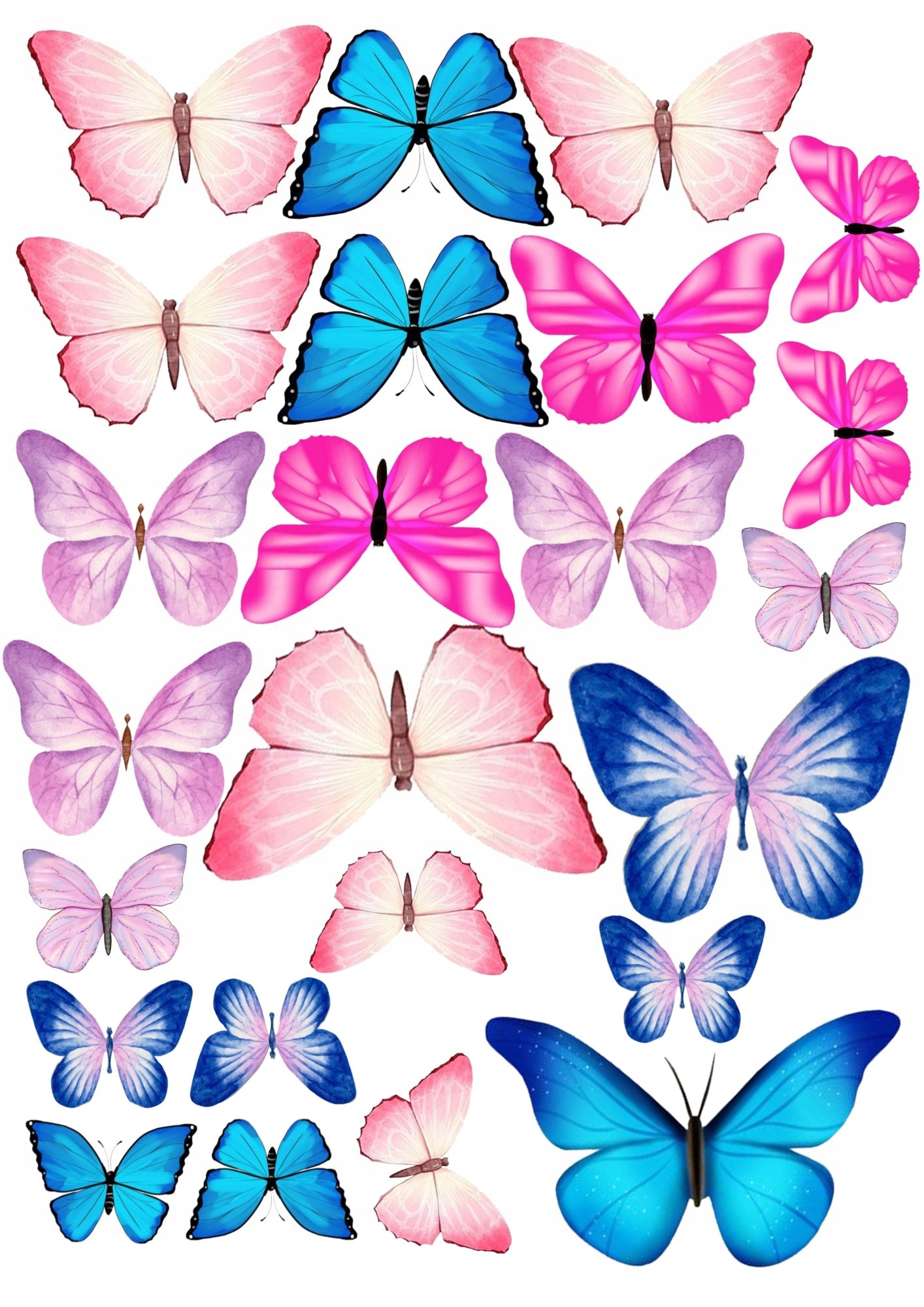 Motyle, Motylki Waflowe Dekoracja Na Tort 3D 24 Szt. kolorowe