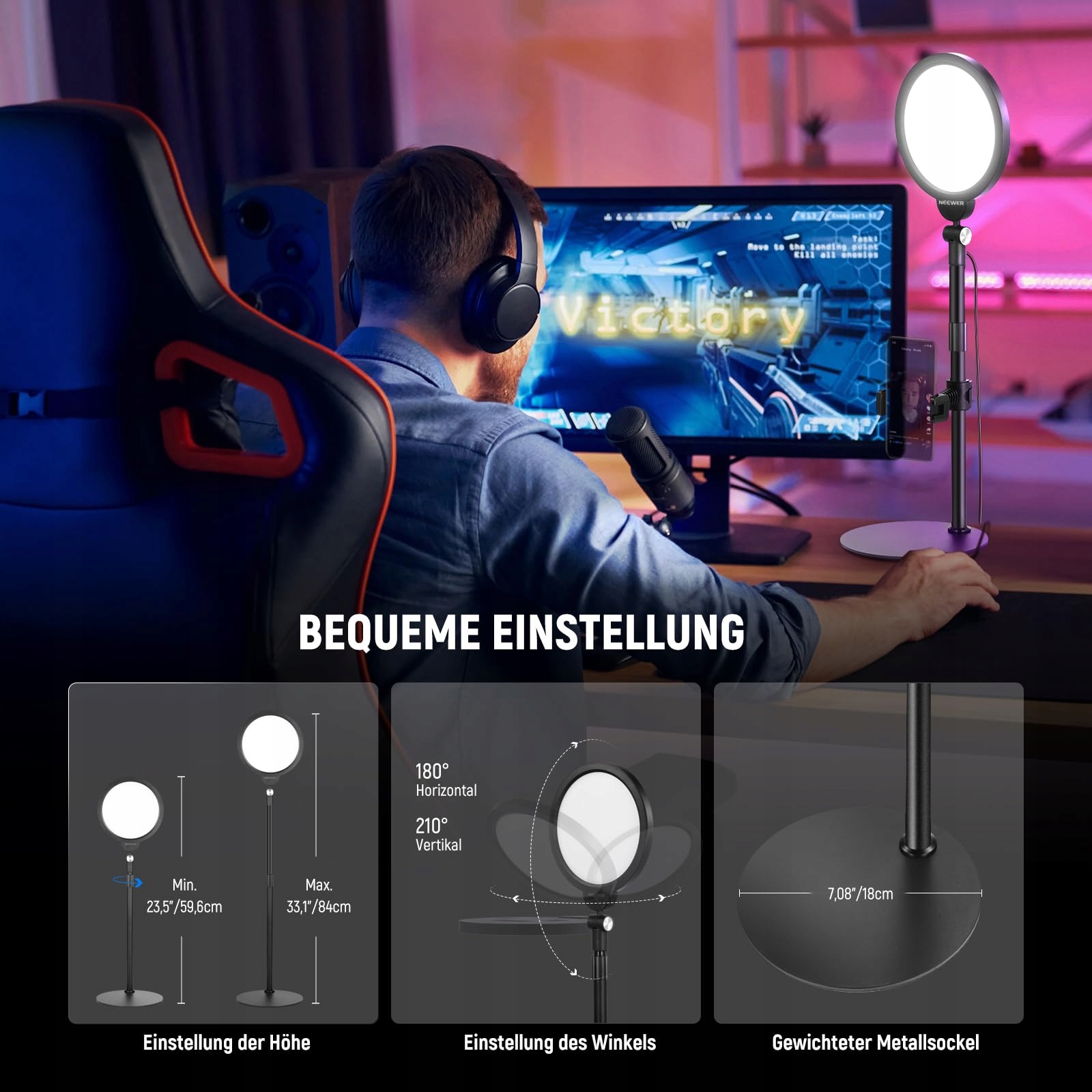 NEEWER BASICS Zestaw Selfie Lampa Pierścieniowa 7" 10W 3000K-6500K — miniatura 5