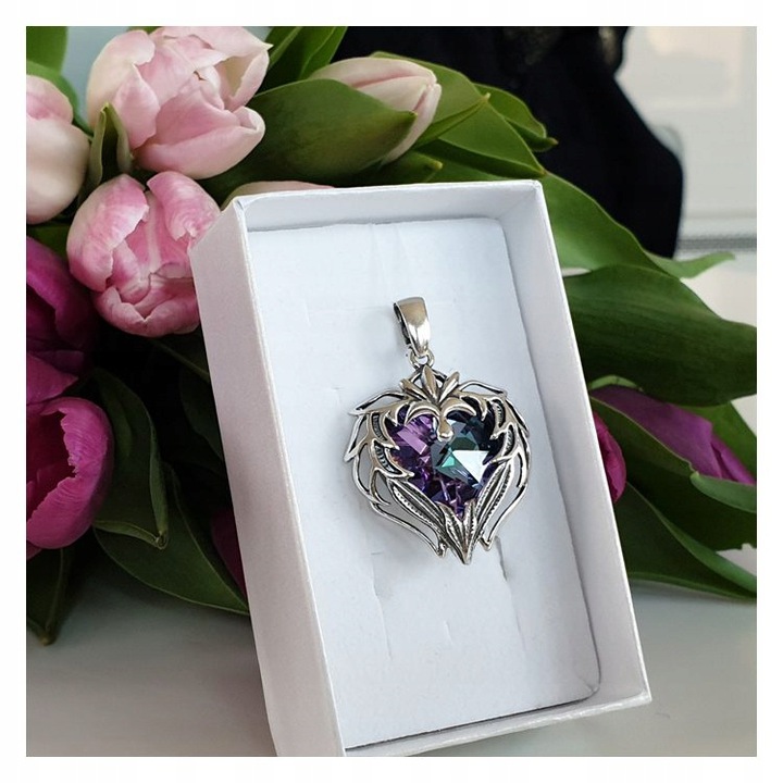 SREBRNA ZAWIESZKA SERCE KRYSZTAŁ PRÓBA 925 PREZENT Materiał srebro