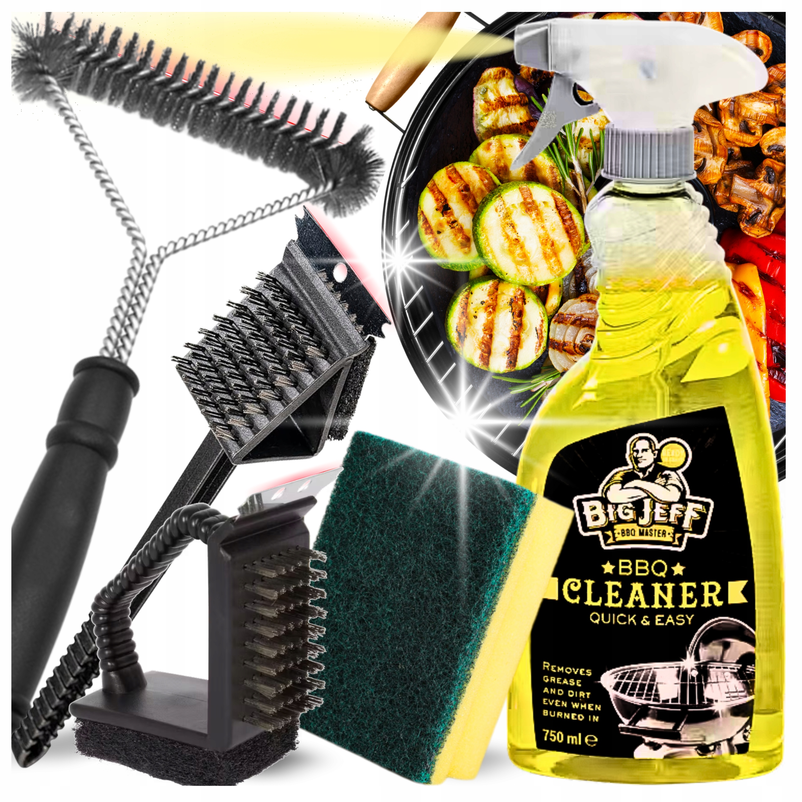 SZCZOTKA PŁYN ZESTAW DO CZYSZCZENIA GRILLA WĘGLOWEGO GAZOWEGO ŻELIWNEGO