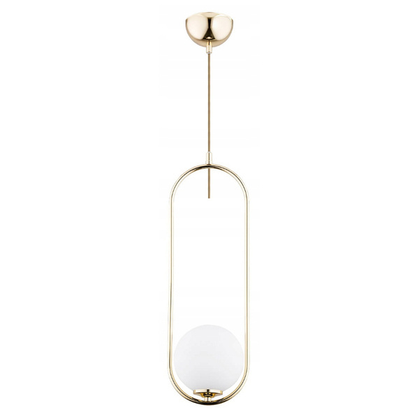 Převis glamour Noval, dlouhá oválná lampa ve zlatém rámu pro jídelnu a halu