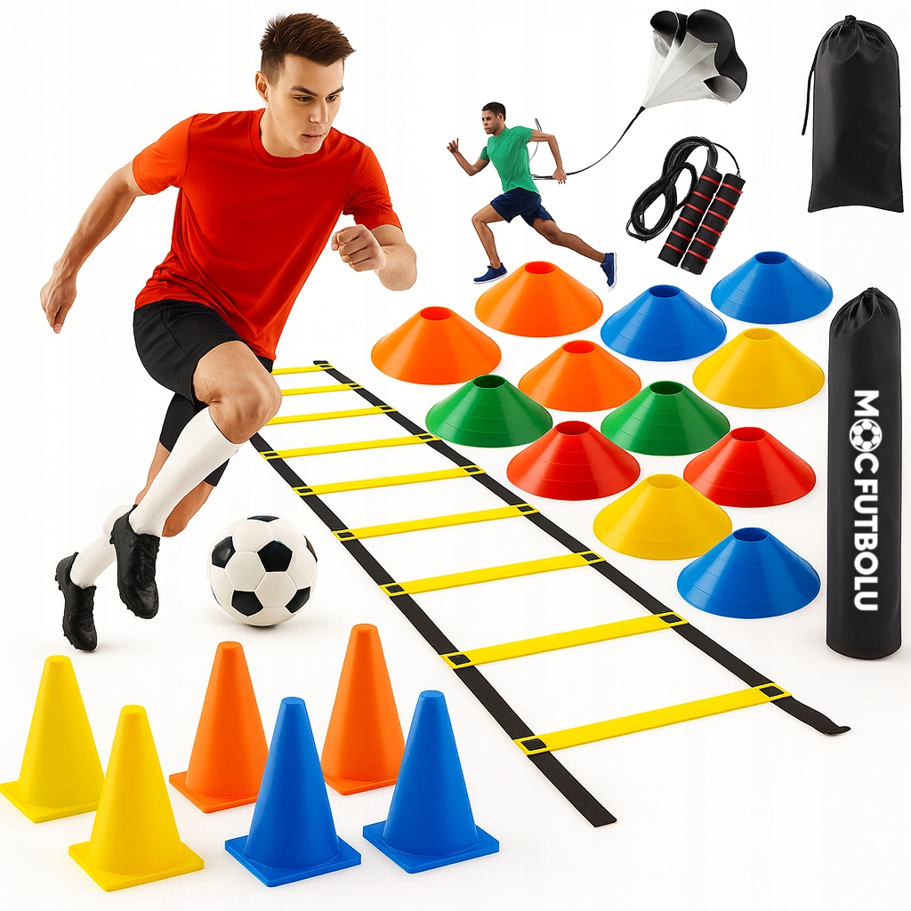 Profesjonalny Zestaw Piłkarski Treningowy Drabinka Pachołki Spadochron 21w1