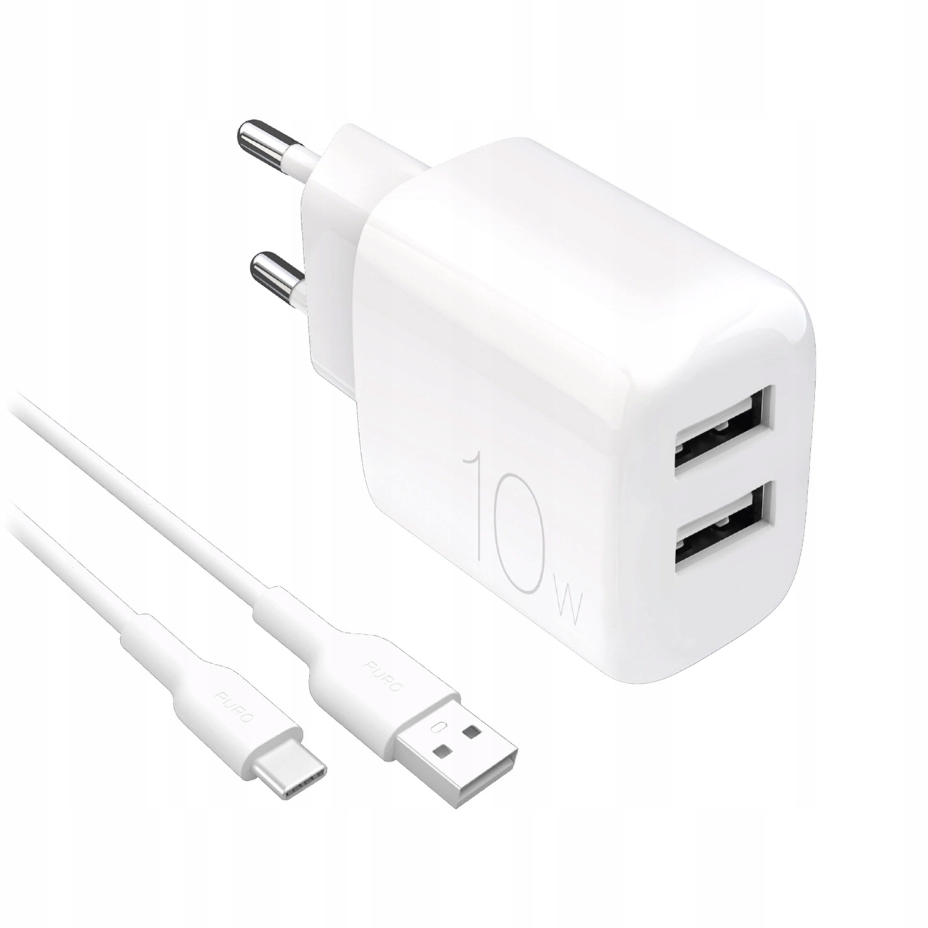 Síťová Nabíječka Puro Prolite 10W 2X Usb-a Kabel Usb-a Usb-c 1.2 M