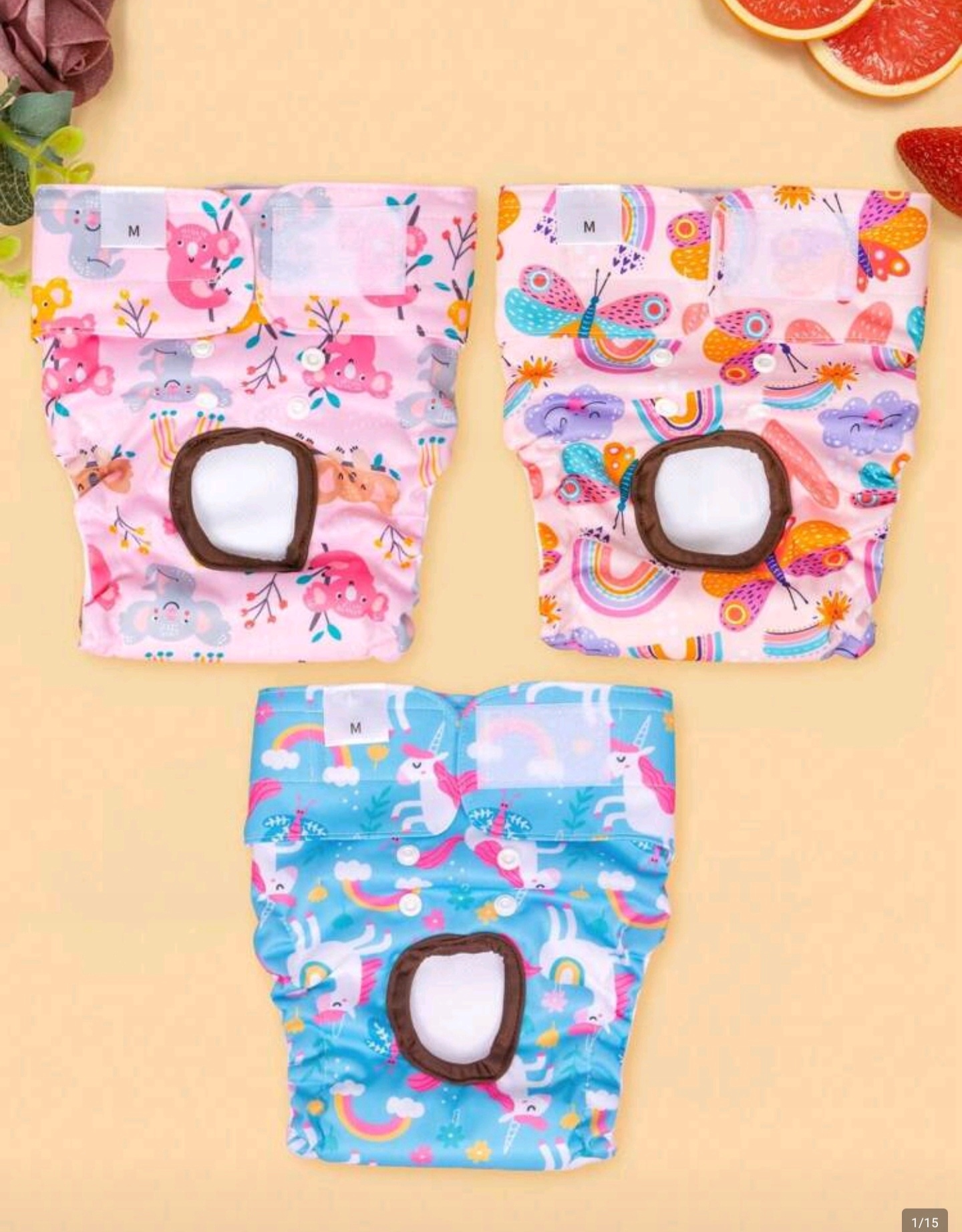 3-pack Plenka pro psa M, opakovaně použitelná, hárací kalhotky, feny s otvorem