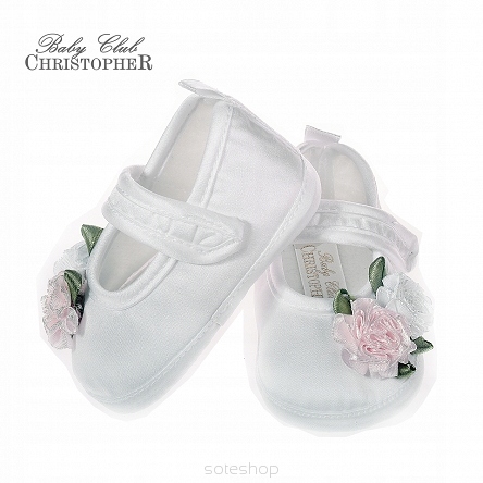 

Buciki Atłasowe Do Chrztu Dziewczęce Kwiatek 12cm