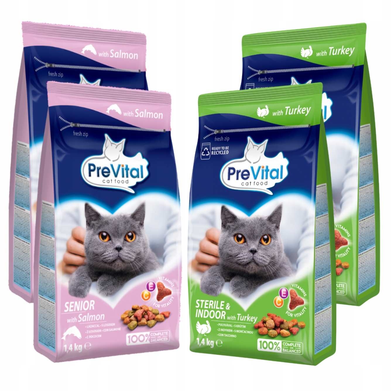 Levně Suché Krmivo pro starší kočky, které nechtějí venku, losos, Krůta 4x1,4 Prevital