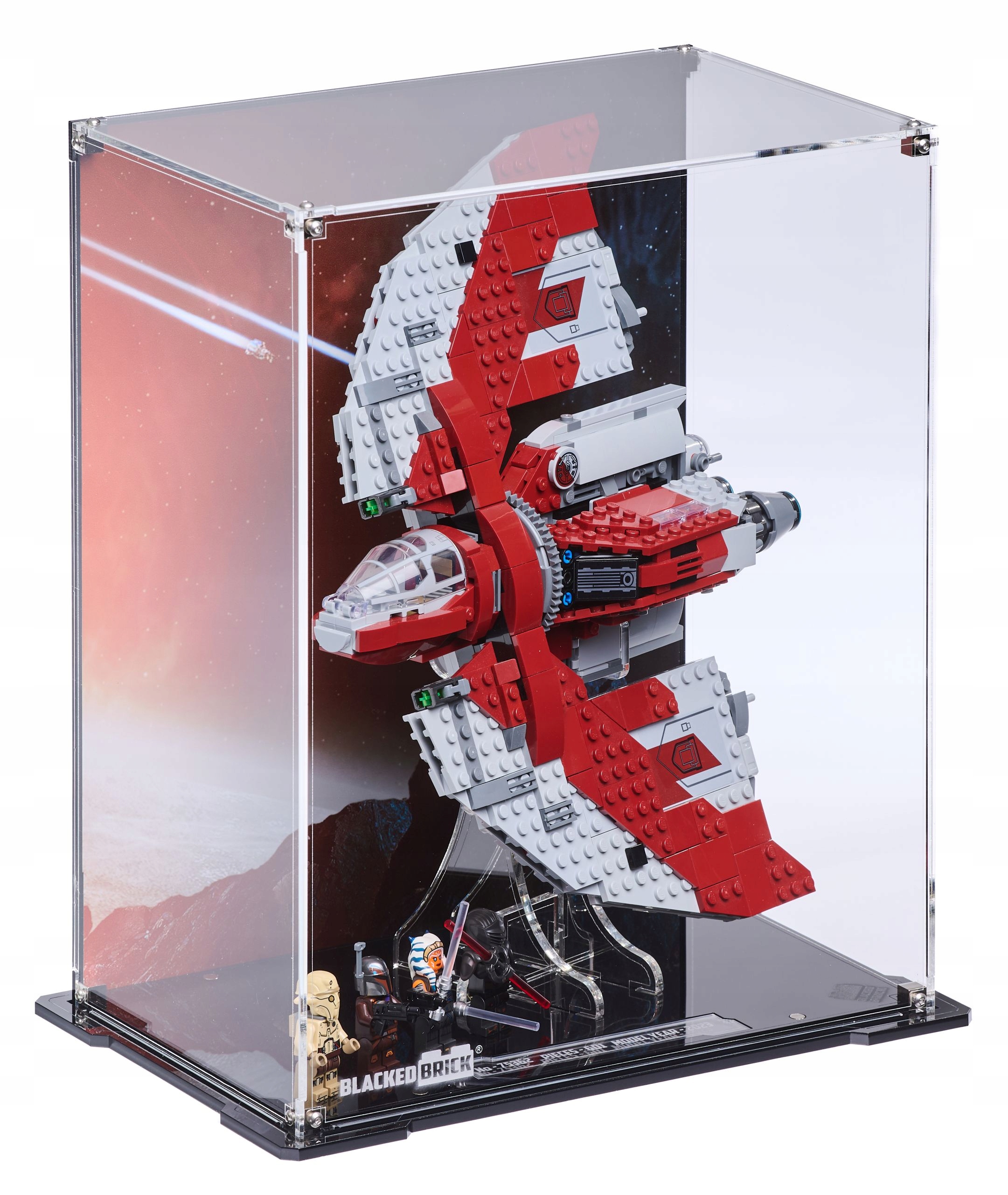 Vitrína s pozadím Blacked Brick pre Lego Star Wars 75362 Jedi T-6 Ahsoki Tano