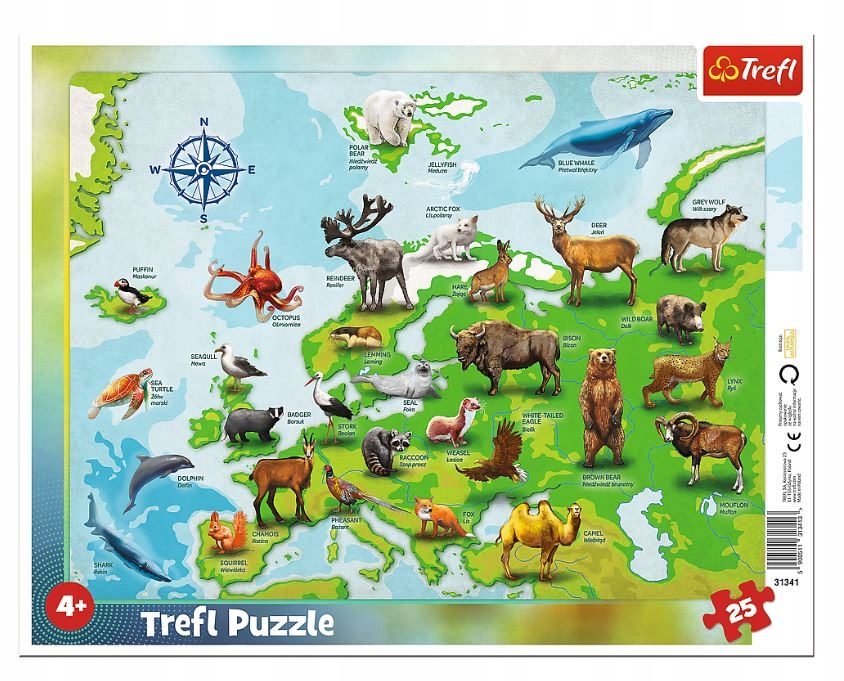 

Trefl Puzzle Ramkowe 25 Mapa Europy Ze Zwierzętami