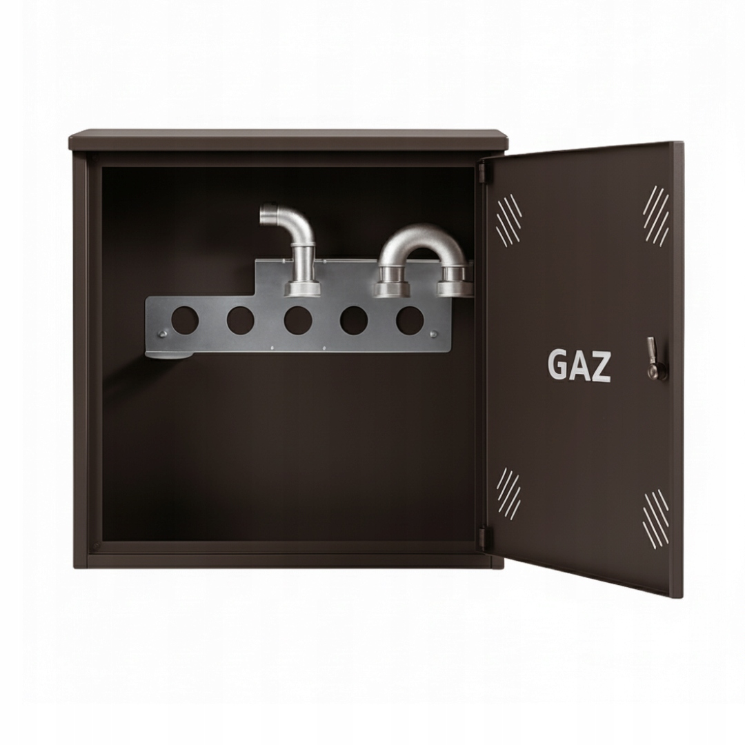 Szafka PUNKT GAZOWY aluminium 600x600x250 mm na 1 gazomierz BRĄZOWA z PODSTAWĄ