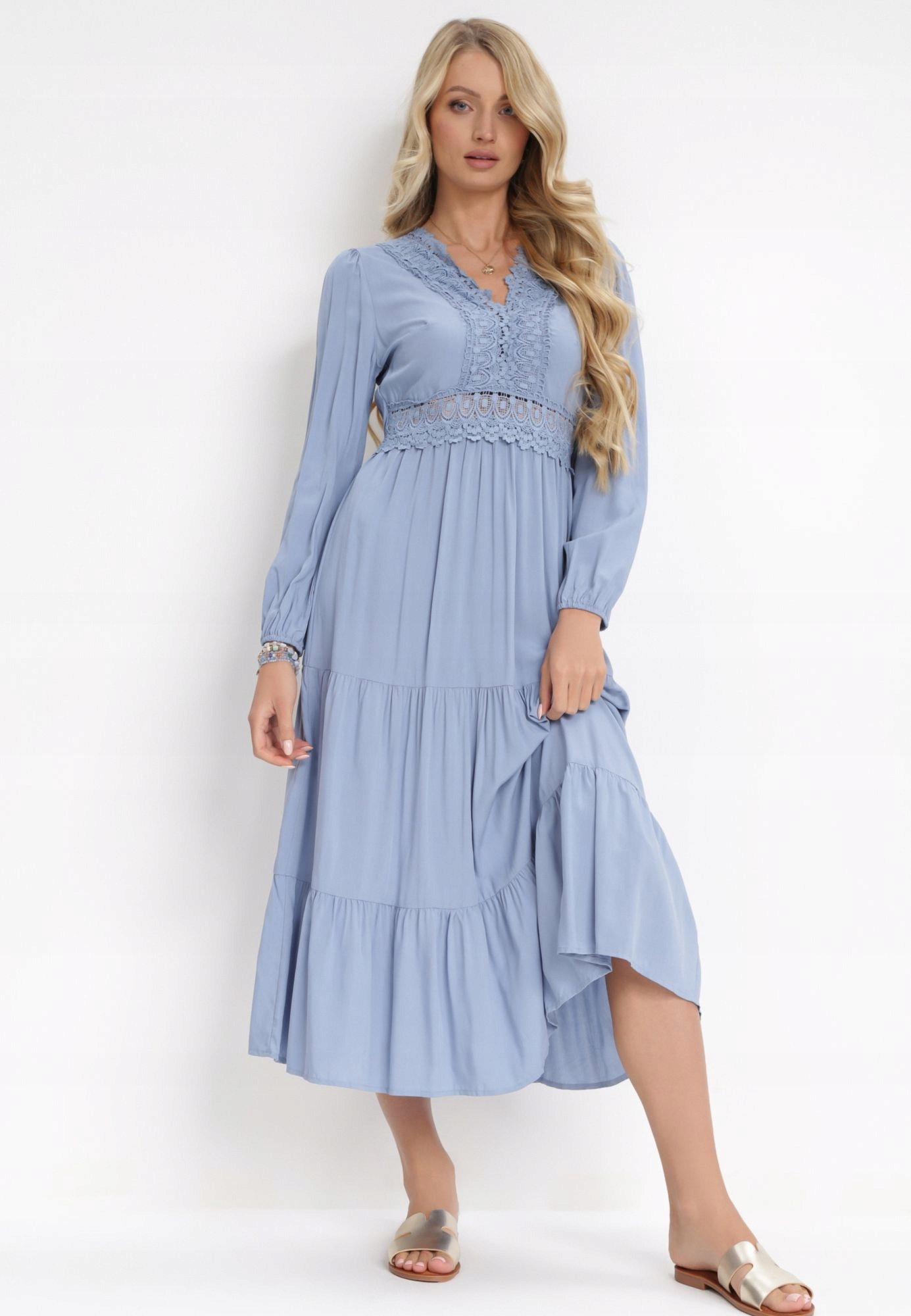 Šaty Modrá Boho s gumou v pase a viskózou Elegantní Born2be L