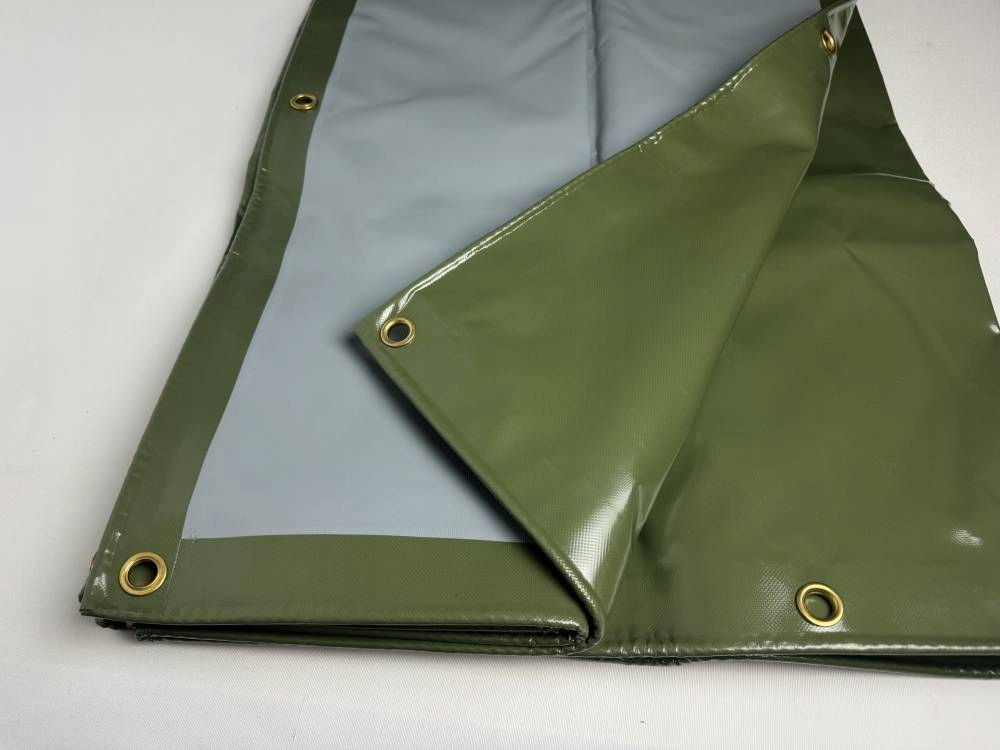 Krycí plachta s oky, Mikel, Pvc 550g/1m², 1,5x6m, Olivově zelená/šedá