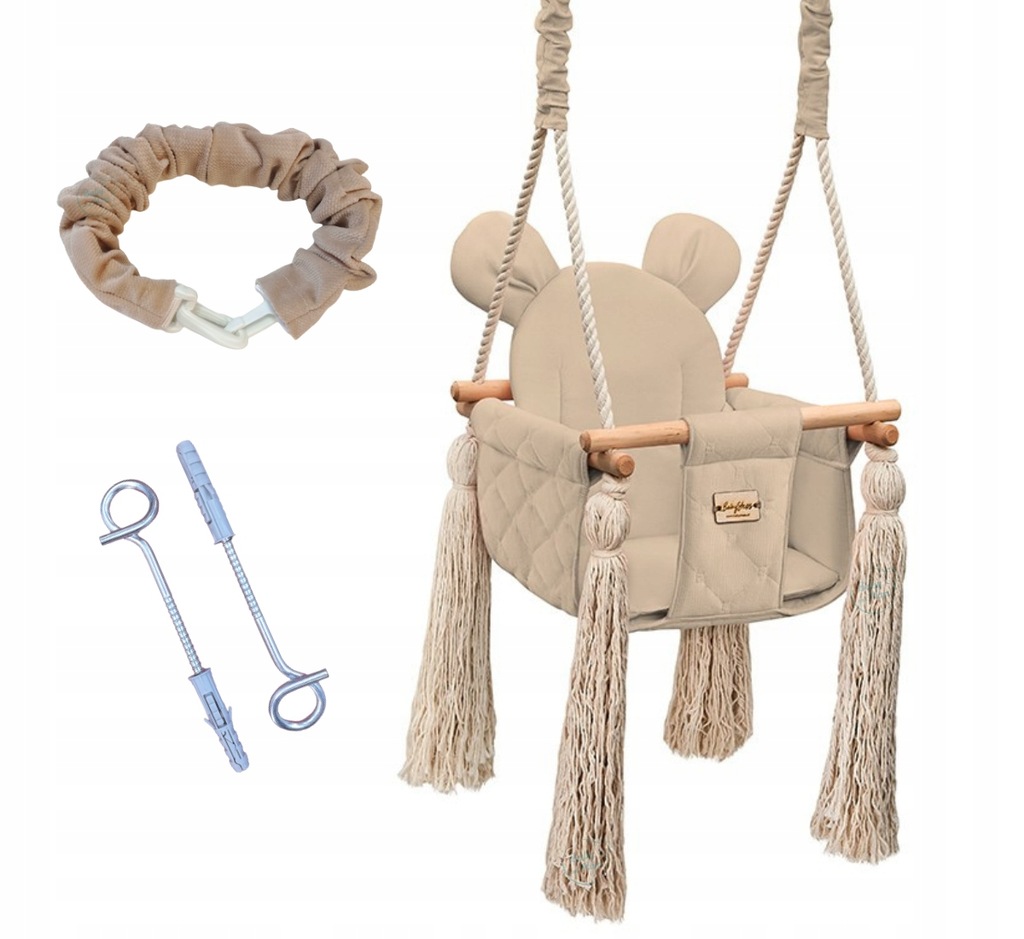 HUŚTAWKA DZIECIĘCA BABYSTEPS + PASY+ HAKI BEŻOWA BEIGE STANDARD