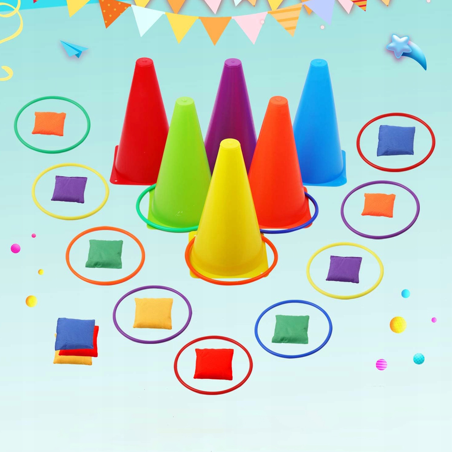 GRA ZRĘCZNOŚCIOWA RZUT DO CELU 3W1 PACHOŁKI OBRĘCZE WORECZKI 30 ELEMENTÓW Rodzaj ringo