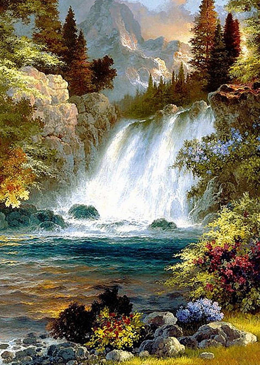 Diamantová Výšivka Diamond Painting Mozaika Lesní vodopád 45x55 cm Sada 5D