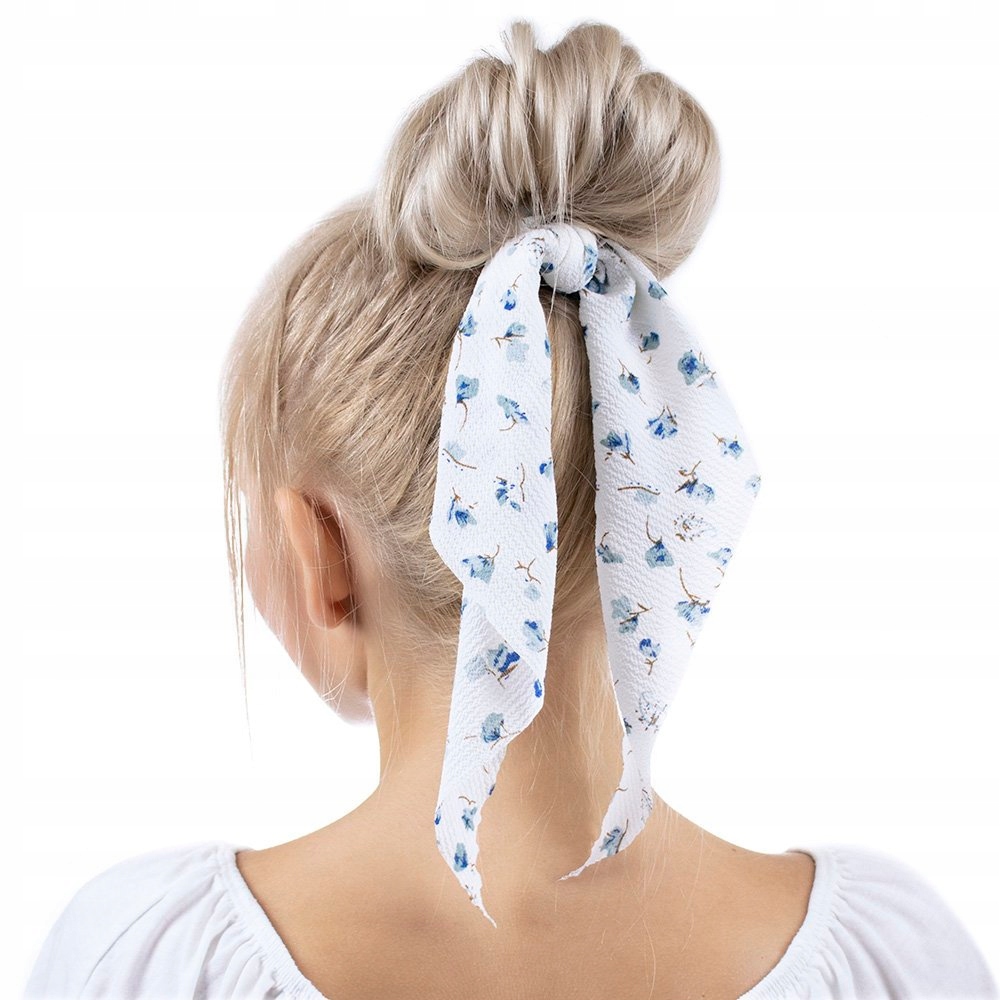 GUMKA do włosów APASZKA scrunchies BIAŁA kwiaty