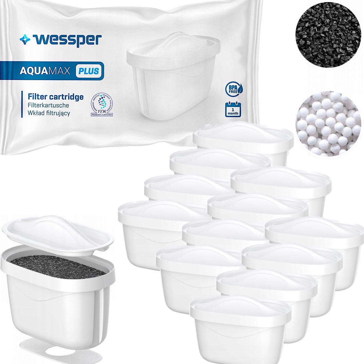 12x Filtr Wessper Aquamax Plus Aqua Max Plus do Wody do Dzbanka Brita Dafi