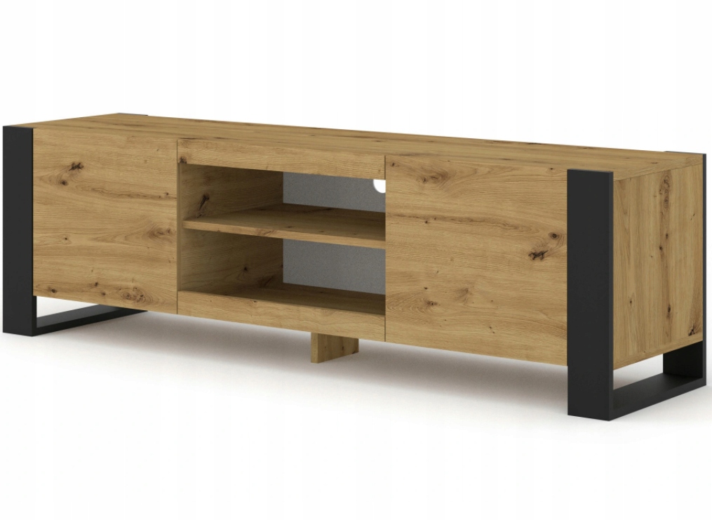 Szafka RTV w stylu loft MONDI 158 cm dąb artisan mat stojąca kompaktowa
