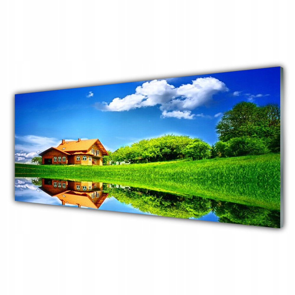 

Fotoobraz akryl 125x50 cm Dom Jezioro Trawa Natura
