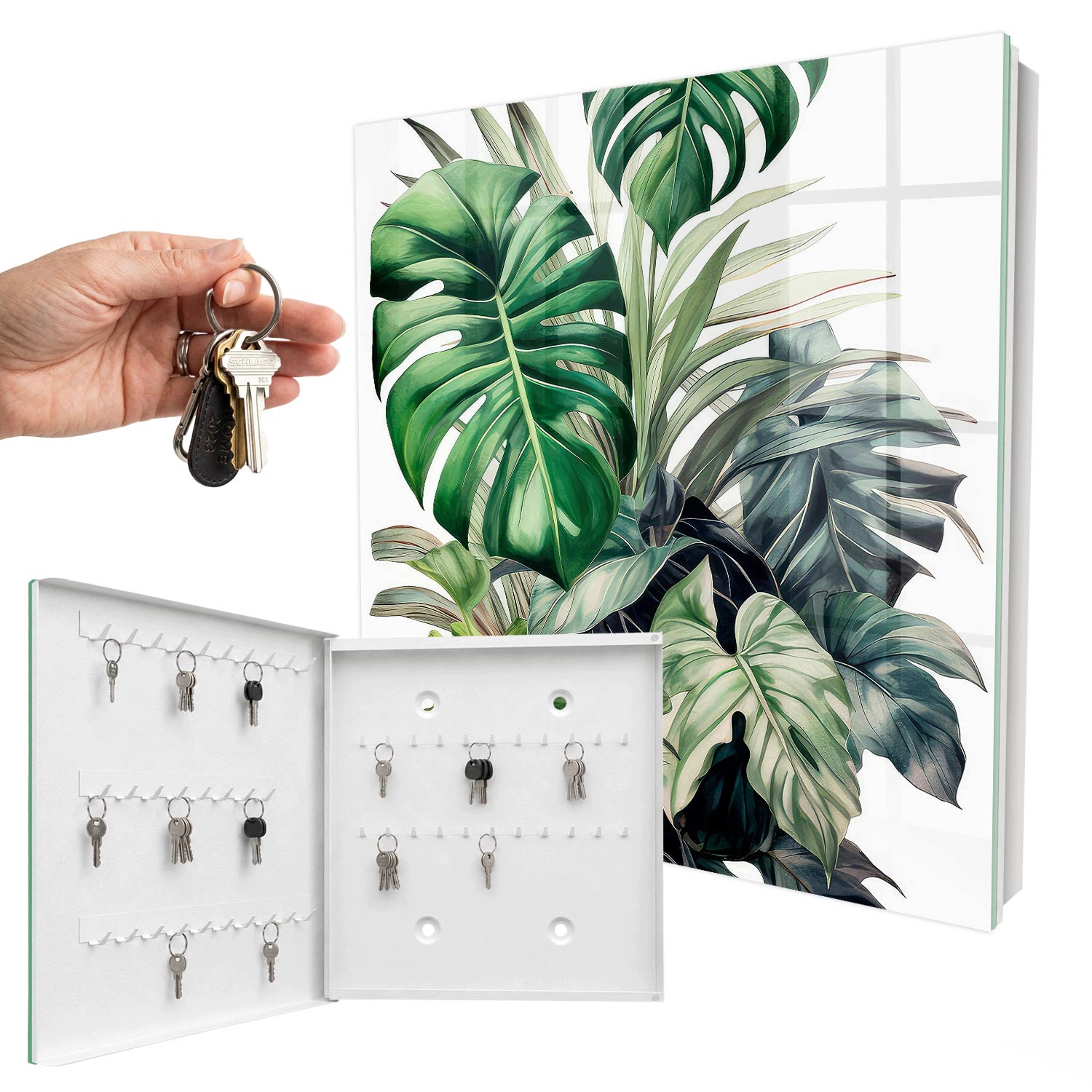Krabička Organizér Schránka na klíče Listy Exotika Bílá levá 30x30 cm