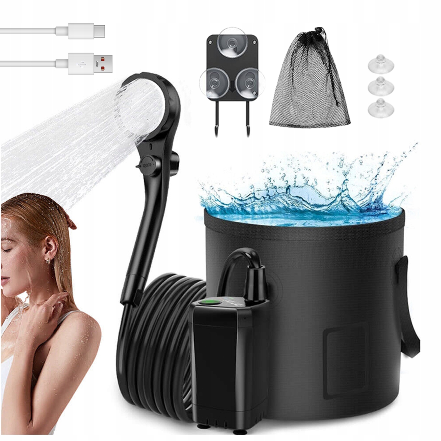 Přenosná Turistická Kempingová Sprcha Voděodolná 6000 mAh S Pumpičkou