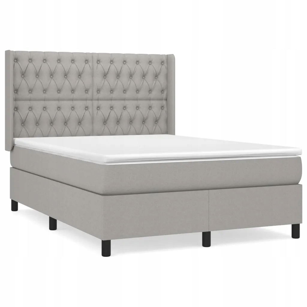 Kontinentální postel světle šedá 203 x 147 x 118/128 cm s matrací 140 x