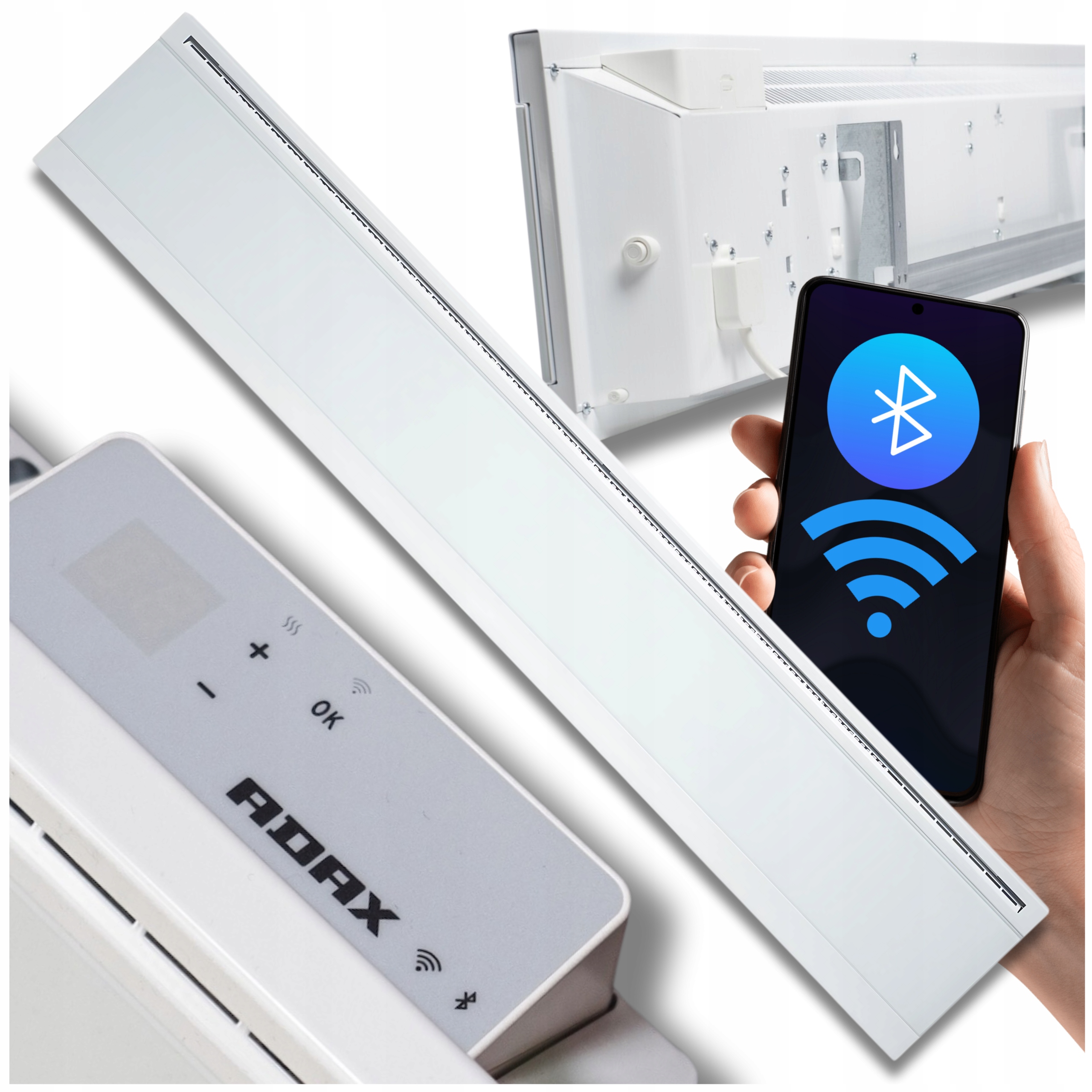 Skleněný nástěnný konvektorový ohřívač Adax 600W Low Energeticky úsporný WiFi Bt